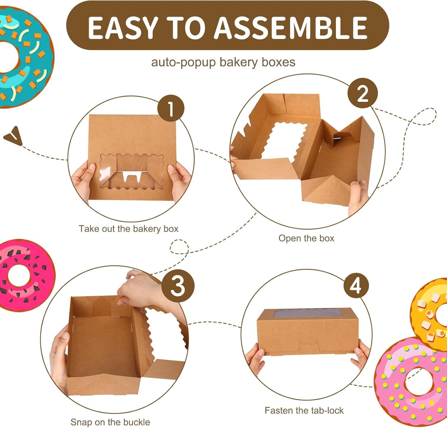 Großhandel 28 Stück Keksboxen mit Fenster, 9x6x3 Zoll braune Bäckereiboxen für Pralinen, Muffins, Donuts, Individuelles Logo für Ihre Eigenmarke, ideal für Bulk-Bestellungen.