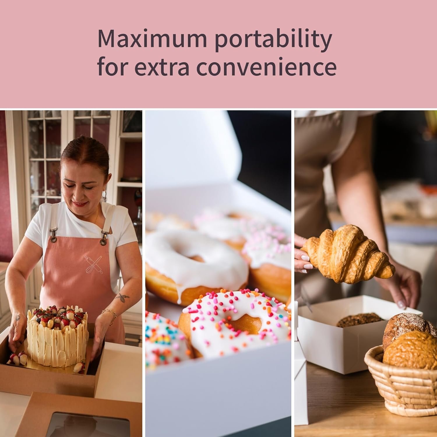 Individuelles Logo für 15 kleine Einweg-Kartonagen mit Fenster, Papierboxen für Bakery, Lunchboxen und To-Go-Lösungen, 7 3⁄4” x 5 1⁄2” x 3 1⁄2“, vom Hersteller erhältlich.