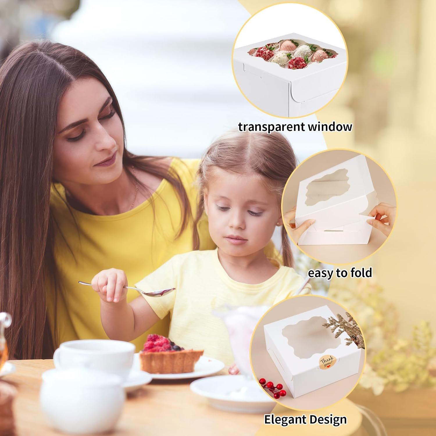 Individuelles Logo auf 12 Stück Keksboxen mit Fenster, 6×6×3 Zoll Süßigkeitenboxen für Bäckerei, Dessert, Gebäck, Mini-Kuchen, Favoriten, Donuts und Backwaren (Weiß mit Aufklebern) vom Hersteller.