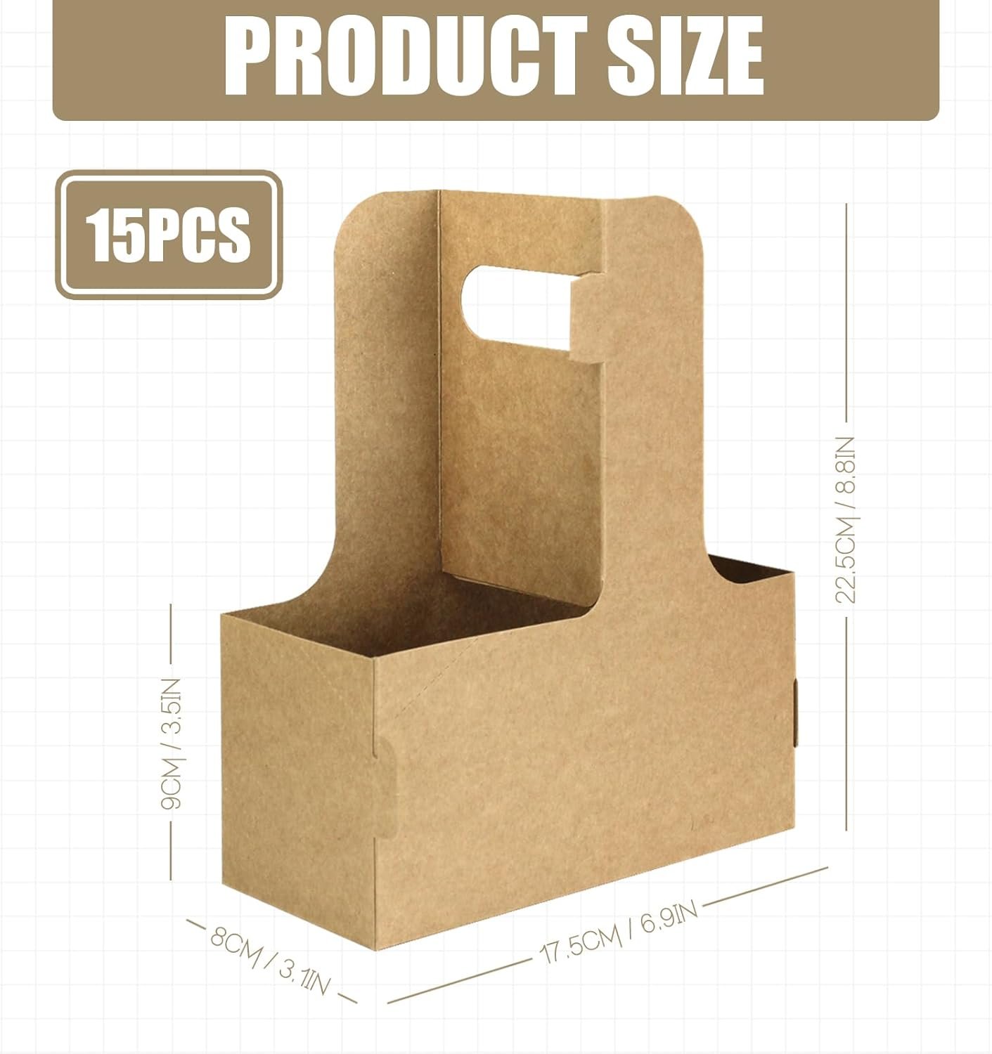 Großhandel 2er Einweg-Getränke-Träger mit Griff für die Lieferung, 15 Stück Kraftpapierbecherhalter für heiße oder kalte Getränke, Food Delivery, OEM Cup-Carriers (Braun)