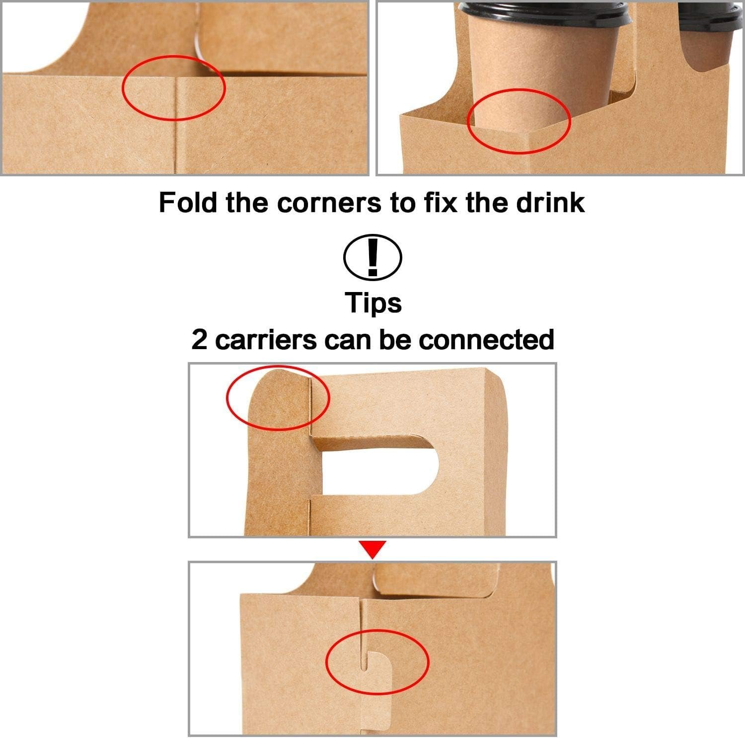 Individuelles Logo für 100er Pack Kraft-Getränkehalter mit Griffen - 2 oder 4 Tassen zusammensteckbare Einweg-Pappbecherhalter, ideal für alle Ihre Getränk- und Essenslieferungen - Fabrik.