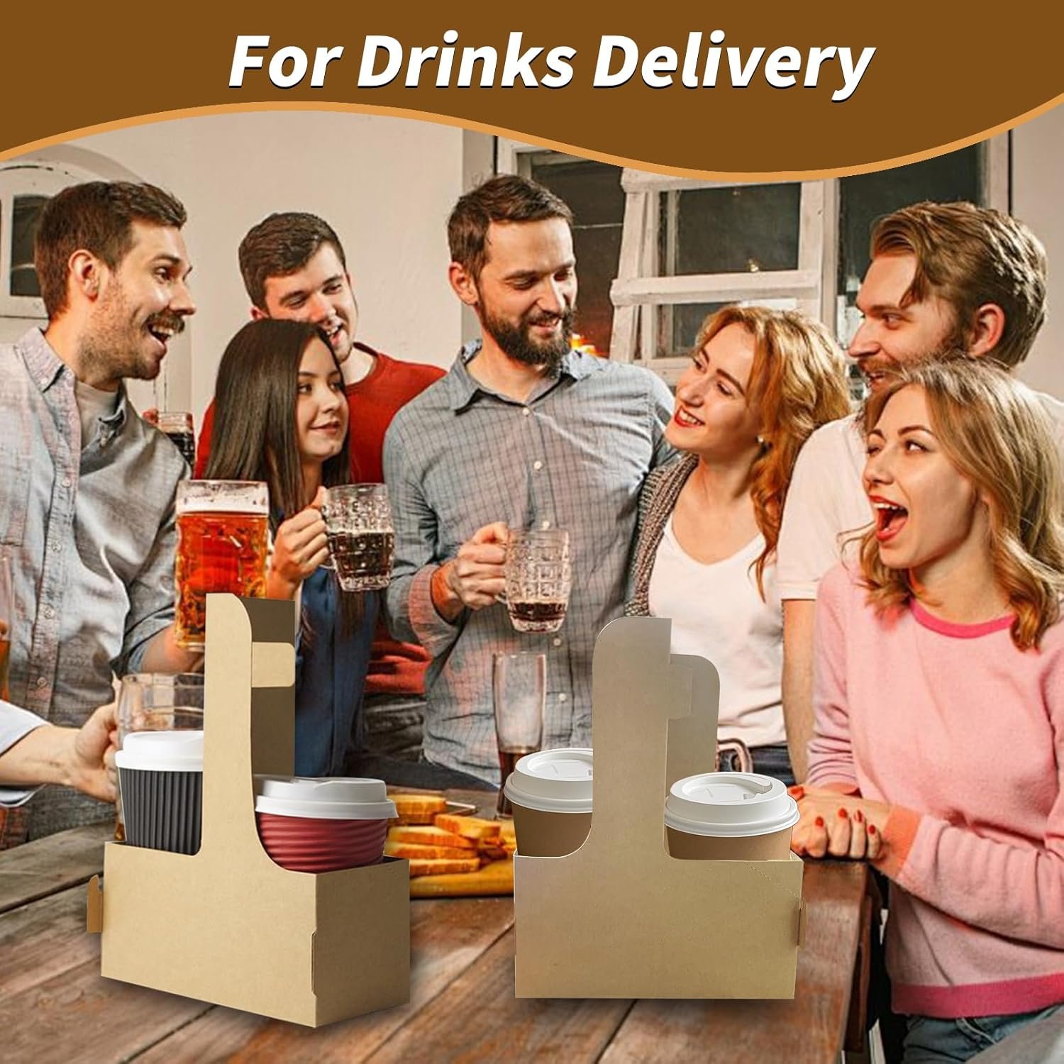 Großhandel 50 Stück Coffee Drink Carrier mit Griff (2 oder 4 Becher) für die Essens- und Getränkelieferung, individuell bedruckbare Getränketräger von einem zuverlässigen Hersteller, praktische Einweg Becherhalter für jede Lieferung.