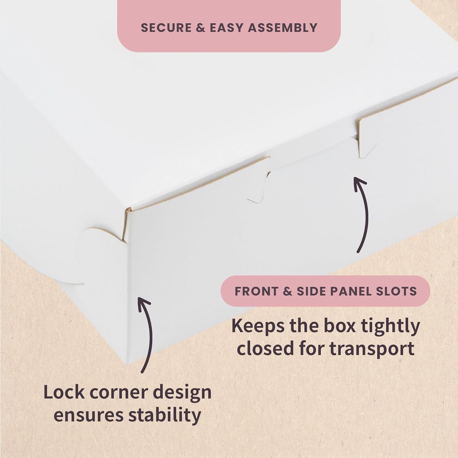 Großhandel 10” Layer Cake Box – Vielseitige reversible Pappe für kleine Bäckereien, individuelles Logo möglich, 10 x 10 x 5 cm, Packung mit 50, Hersteller für hochwertige Backverpackungen.