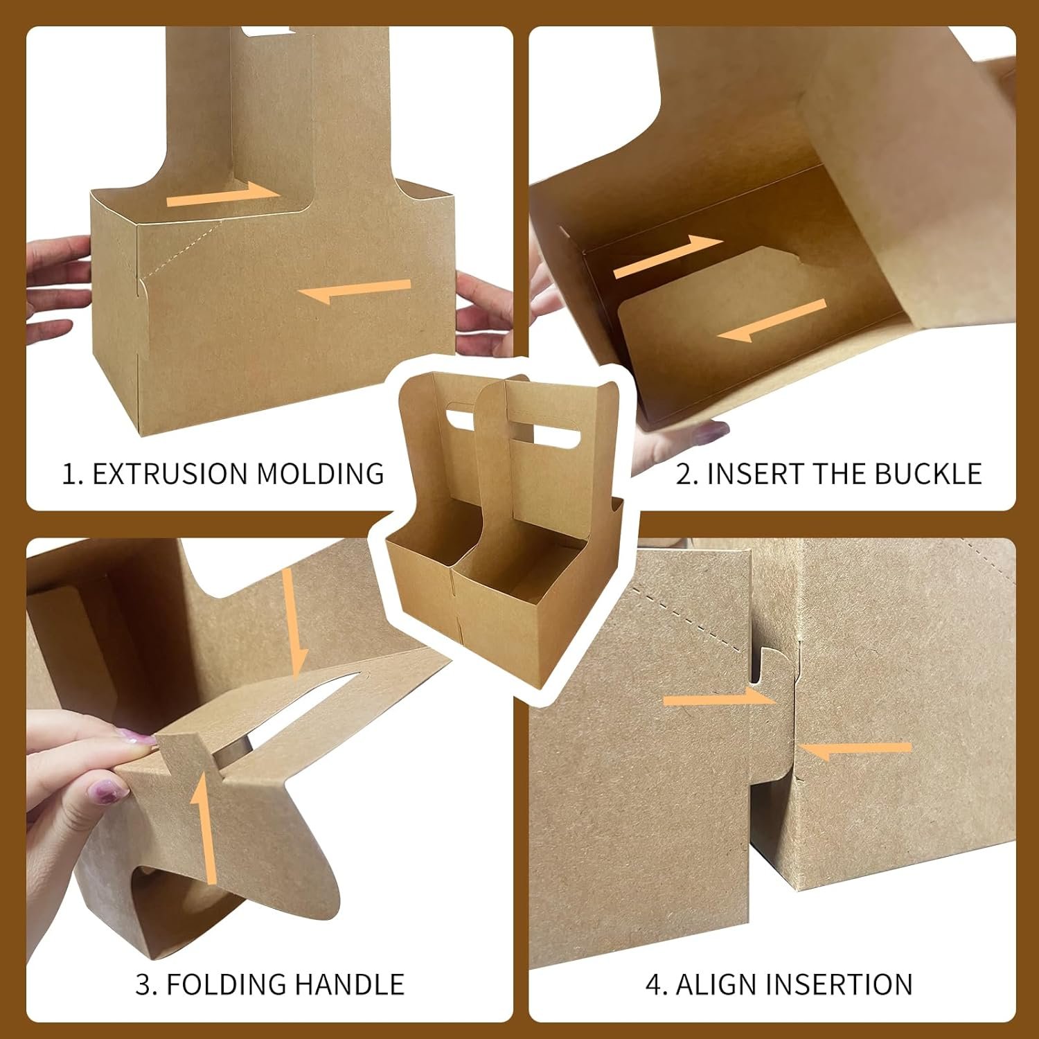 Großhandel 50 Stück Coffee Drink Carrier mit Griff (2 oder 4 Becher) für die Essens- und Getränkelieferung, individuell bedruckbare Getränketräger von einem zuverlässigen Hersteller, praktische Einweg Becherhalter für jede Lieferung.