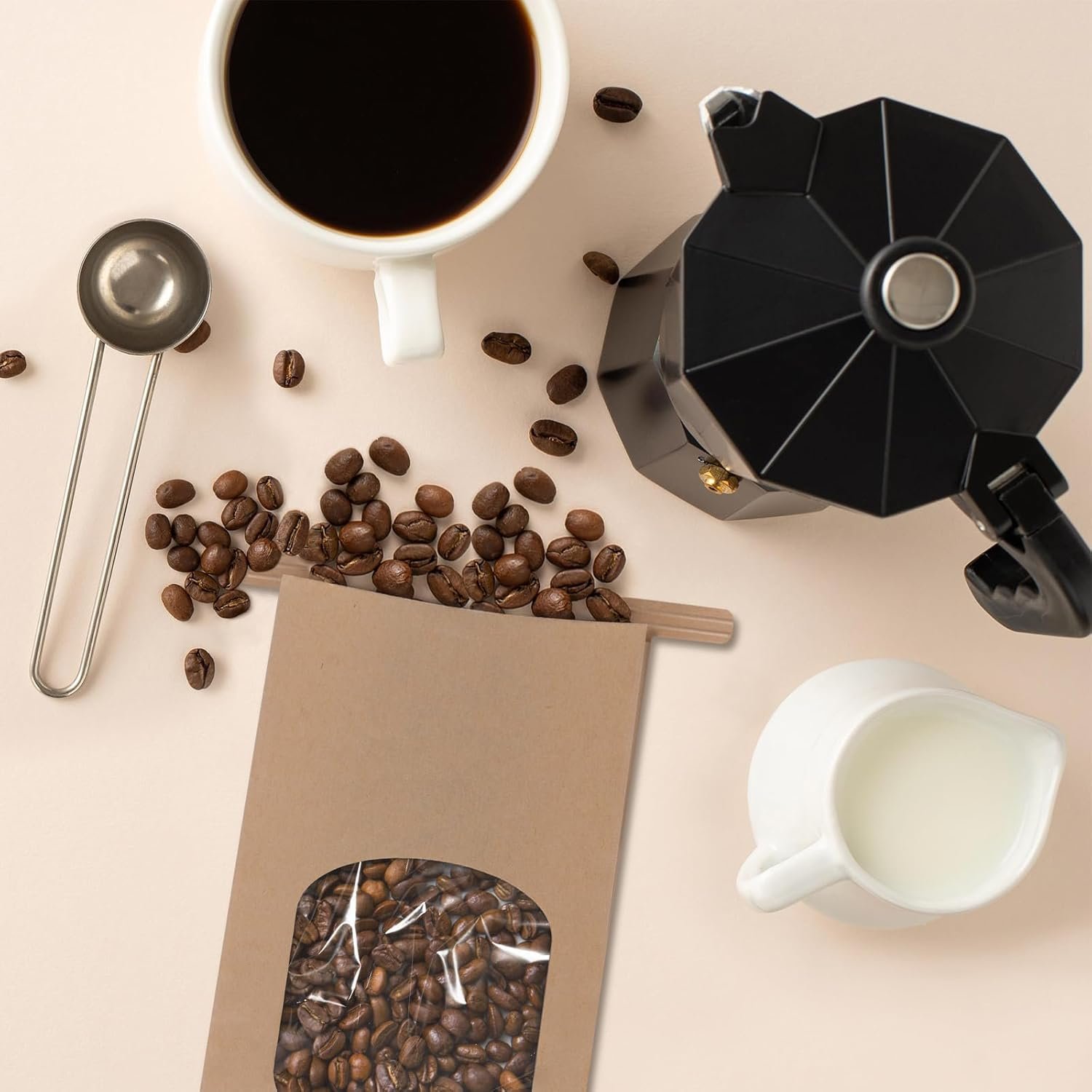 Großhandel 50 Stück Kraftpapierbeutel mit Fenster 3,54x2,36x6,7 für Cookies und Kaffee, inklusive 50 Stück handgemachte Aufkleber, Hersteller von OEM-Taschen mit Tin Tie Verschluss.