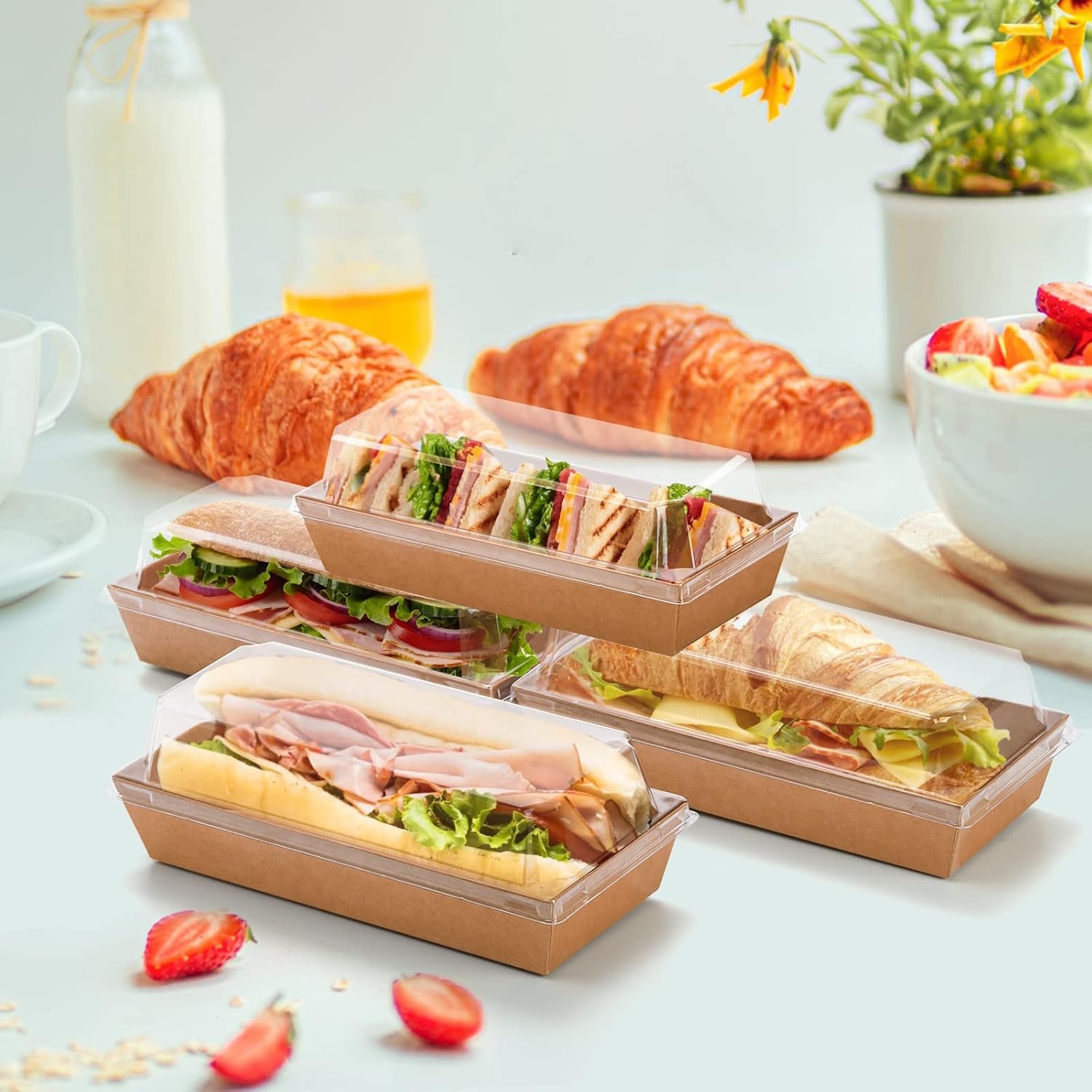 Großhandel 100 Stück Einweg Sandwichbehälter mit transparenten Deckeln, rechteckige Sushi-To-Go Behälter, Boxen für Schweizer Rollen Kuchen für Craft-Desserts, Waffeln, Kekse, Brot, Gebäck, Hersteller für Bulk-Bestellungen