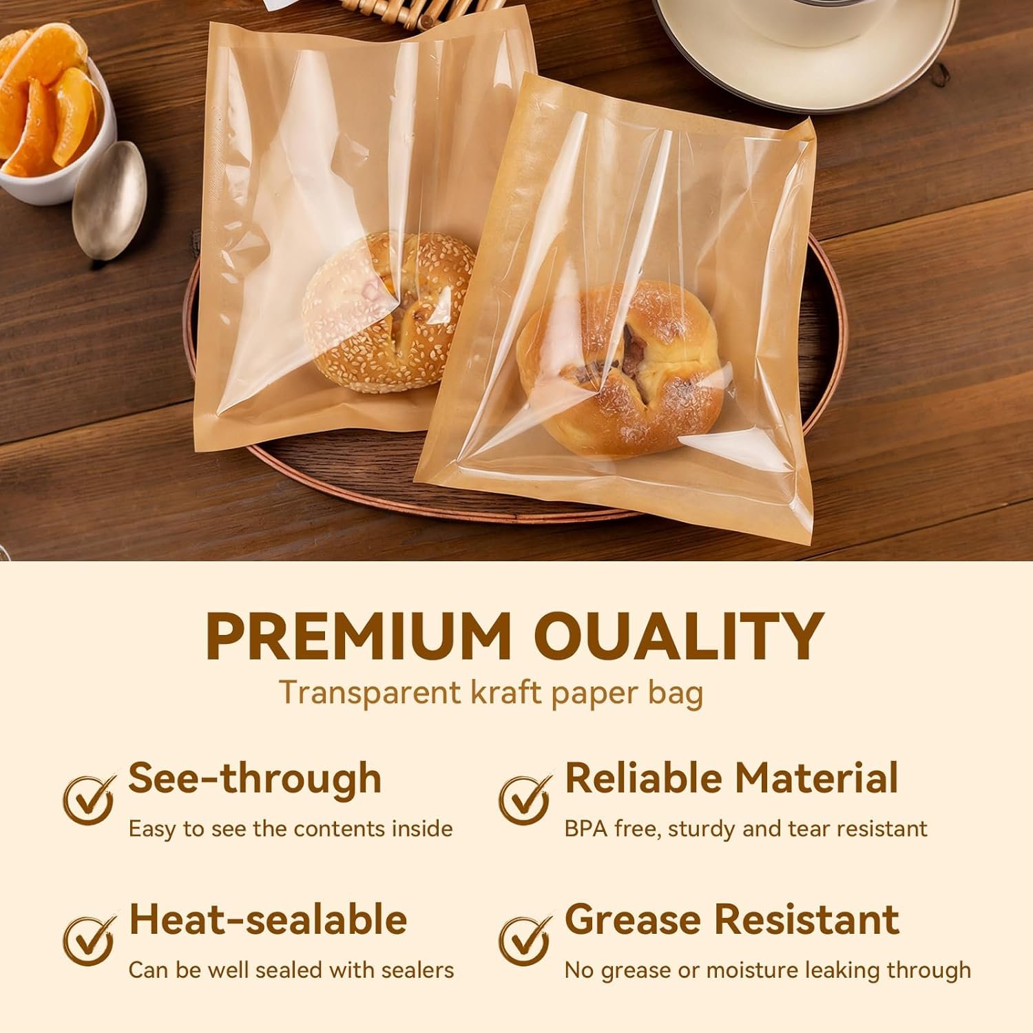 Großhandel 120 Stück Cookie-Tüten mit Fenster, 5,7x6,5 Zoll kleine Papier-Bäckereitüten, individuelles Logo und 140 Dankeschön-Aufkleber, hitzefest und fettdicht für Donuts, Leckereien, Scones und Brownies, Hersteller für hochwertige Verpackung in Großmenge.