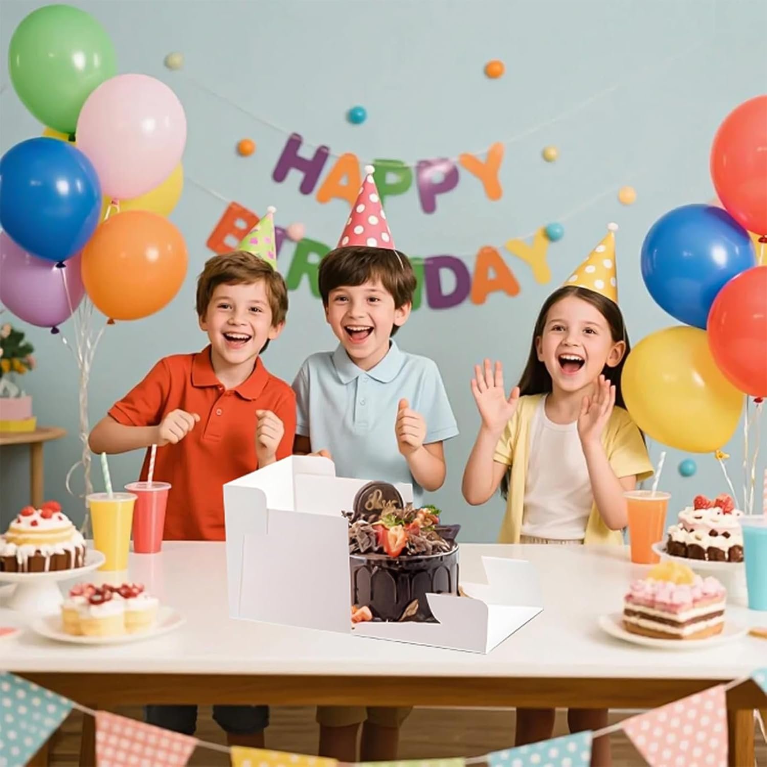 Großhandel 3 Kuchenboxen 10 Zoll, 10x10x8 Zoll hohe Box mit großem klarem Fenster für den Transport von Kuchen, Keksen, Torten, Cupcakes und Gebäck, ideal für Hochzeiten, Geburtstage und besondere Anlässe, individuelles Logo für Ihre Eigenmarke, Fabrik für zuverlässige Lieferung in Großmenge.