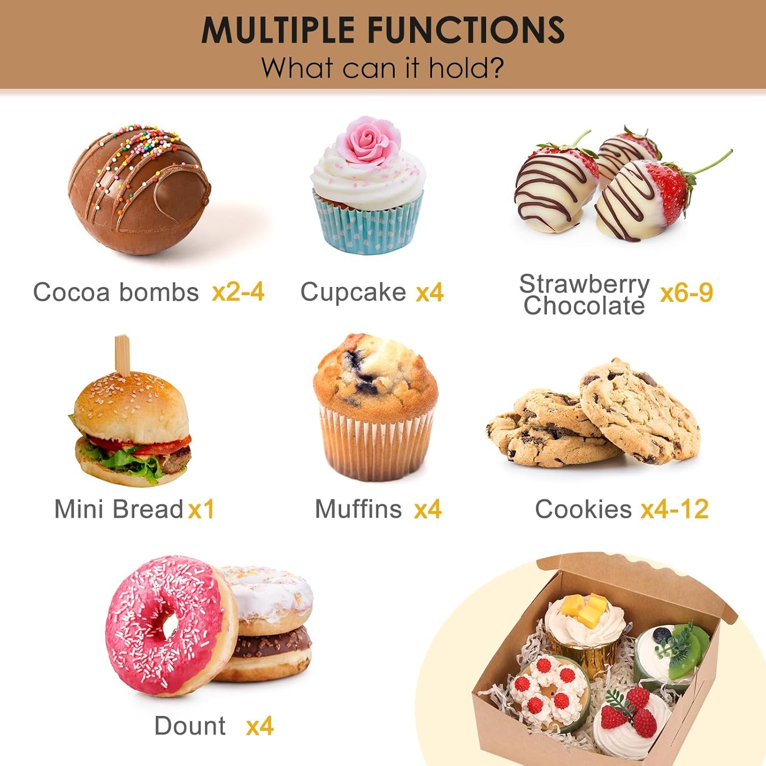 Großhandel 15 Stück braune Bakery Boxen 6x6x3in mit Fenster für Desserts, Donuts, kleine Kuchen und Gebäck, Individuelles Logo, OEM verfügbar.