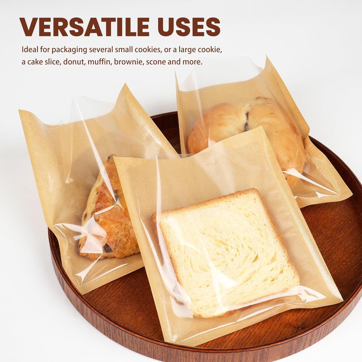 Individuelles Logo für 100 Stück Cookie-Verpackungsbeutel mit Siegel, 5,7x6,5 Zoll Papier-Bäckereitaschen mit Fenster, hitzeneilbar und fettdicht für Mitnahme, Backverkauf, Donuts, Kuchenschnitten, Scones, Brownies, Hersteller.