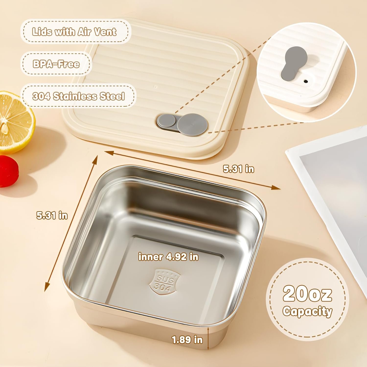 Großhandel 4er Set Sandwichbehälter, 20oz Edelstahlbrotdose mit Deckel, wiederverwendbare Metall-Lunchboxen, BPA-frei, spülmaschinenfest, individuelle Logo Food Storage Container für Snacks & Obst, Hersteller