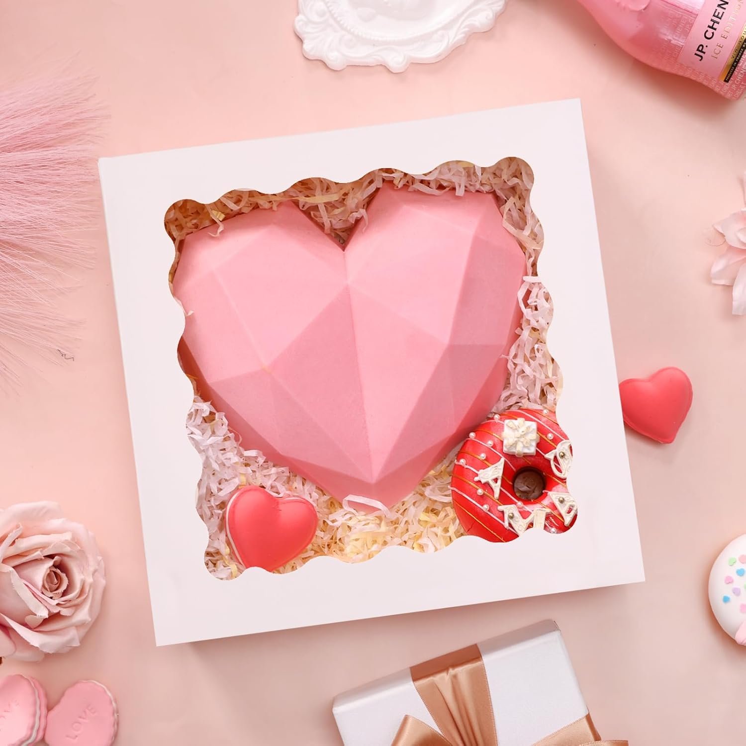 Großhandel 70 Stück weiße Kuchenboxen 10x10x2,5 mit Fenster, Cookie-Boxen für Torten, Treat-Boxen für Desserts, Muffins und Donuts, individueller Logo-Service von einem zuverlässigen Lieferanten.