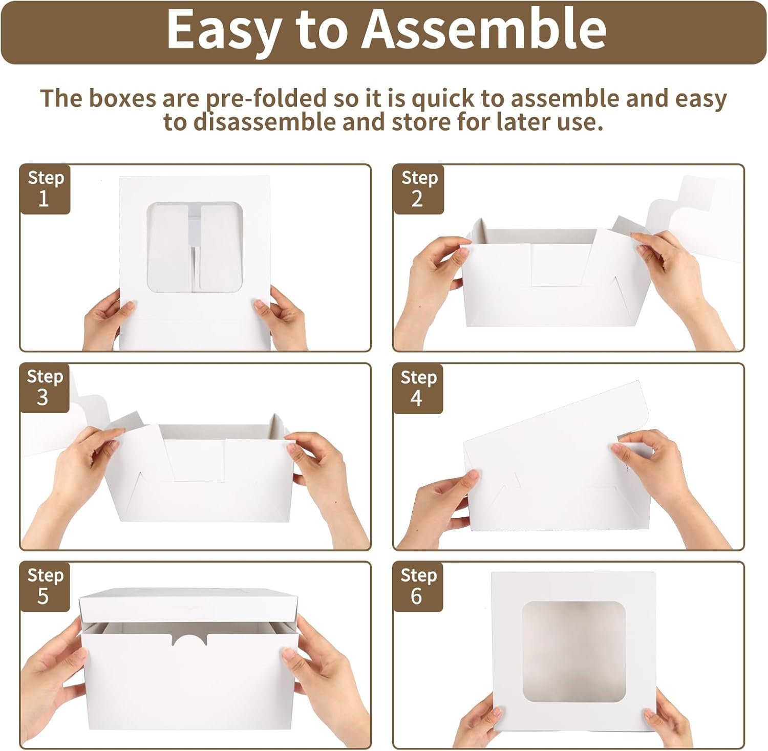 Großhandel 40 Stück Kuchenboxen 10x10x5 Zoll weiße Bäckereiboxen mit Fenster für Valentinstag, Muttertag, Gebäck, Kekse, Torte, Cupcakes, individuelles Logo, OEM Lieferant