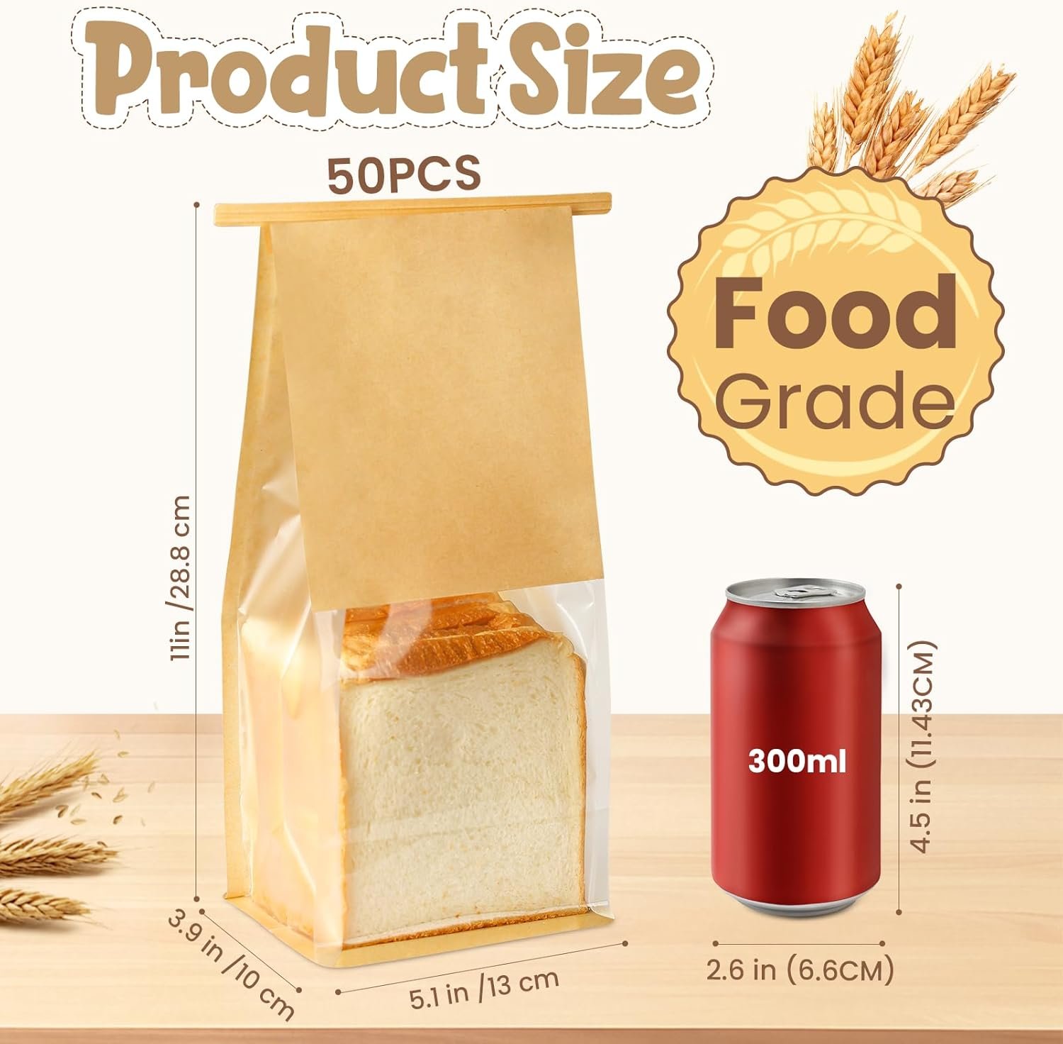 Großhandel 50 Stück wiederverwendbare Bäckereitaschen mit Fenster 11 x 5,1 x 3,9 Zoll, Hersteller für versiegelte Backwarenverpackungen mit Tin Tie und eigenem Logo, Lebensmittelqualität, stehend, für Plätzchen, Brezeln und andere Leckereien.