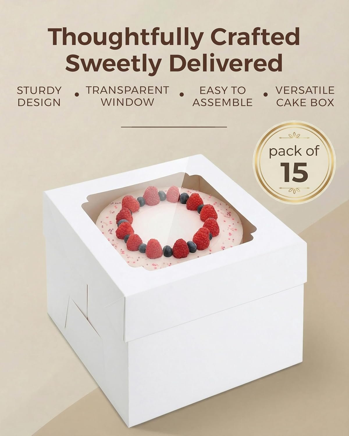 Großhandel 15 Stück hohe mehrschichtige Kuchenboxen 10x10x8 Zoll mit Fenster klare Bäckereibox quadratisch großwegwerf Pie-Box-Paket für Backdekoration Zubehör mit 80 Aufklebern, OEM, Hersteller