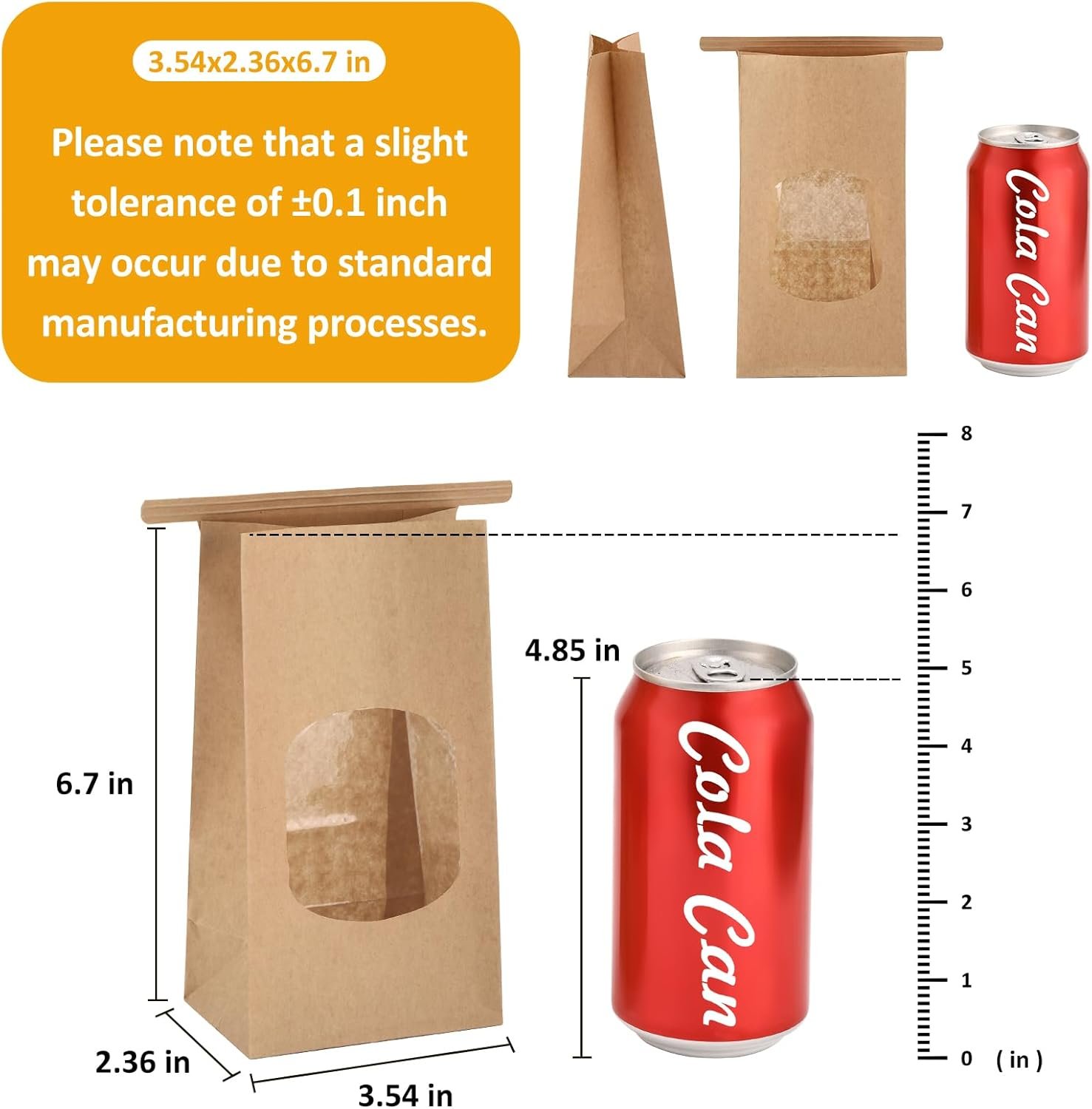 Großhandel 50 Stück Kraftpapierbeutel mit Fenster 3,54x2,36x6,7 für Cookies und Kaffee, inklusive 50 Stück handgemachte Aufkleber, Hersteller von OEM-Taschen mit Tin Tie Verschluss.