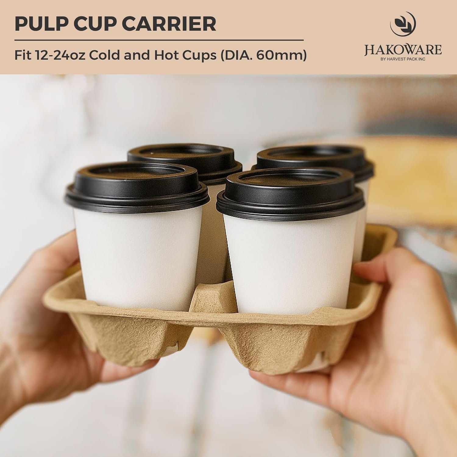 Großhandel 25 Stück 4-fach Tragbare Pappbecherhalter, schwerlastfähige und kompostierbare Pulpfaser-Papierboard-Trays für Takeout-Getränke, Hersteller für individuelle Logos, Bulk Drink Carrier für Kaffee und Lieferdienste