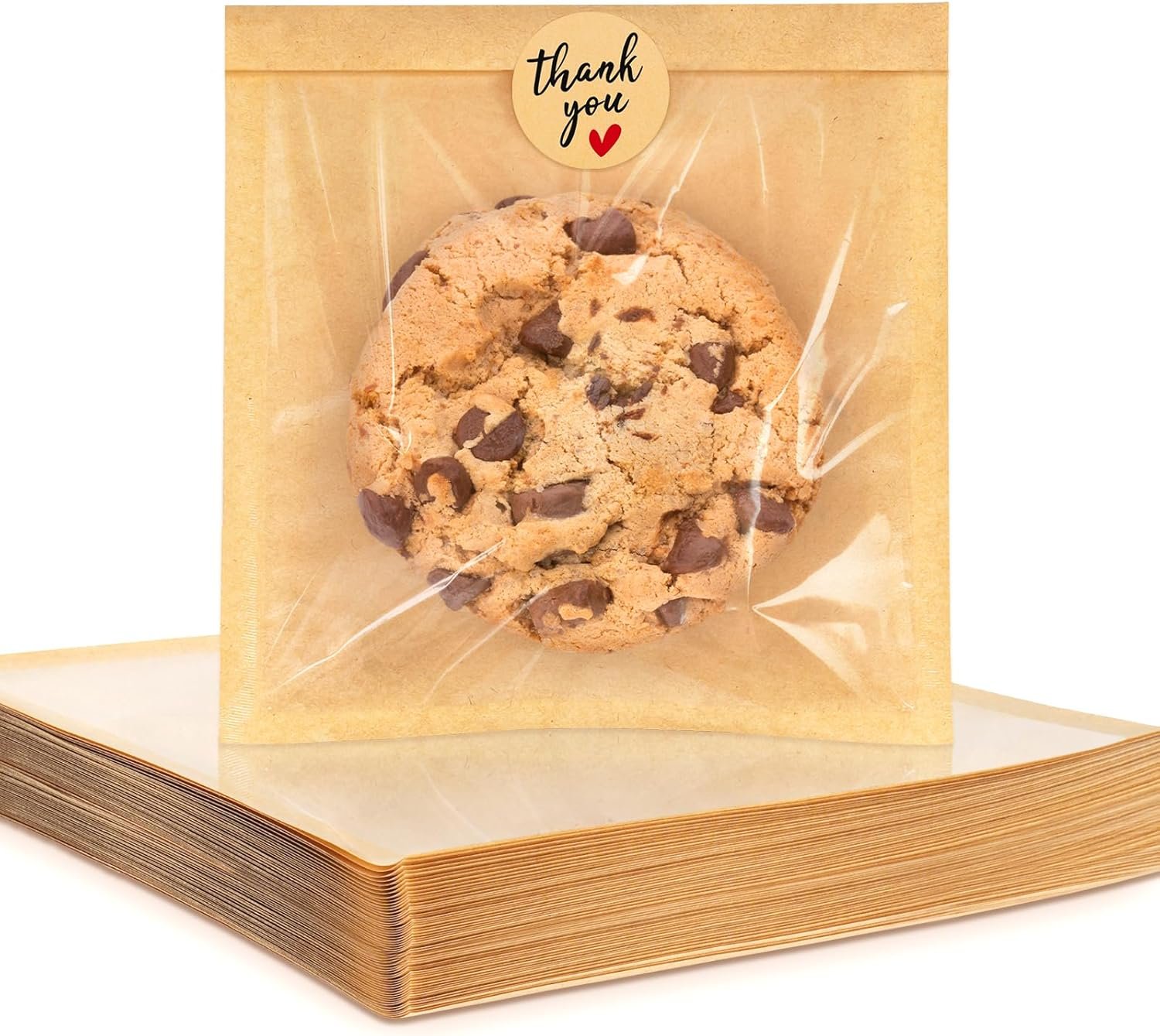 Individuelles Logo für 100 Stück Cookie-Verpackungsbeutel mit Siegel, 5,7x6,5 Zoll Papier-Bäckereitaschen mit Fenster, hitzeneilbar und fettdicht für Mitnahme, Backverkauf, Donuts, Kuchenschnitten, Scones, Brownies, Hersteller.