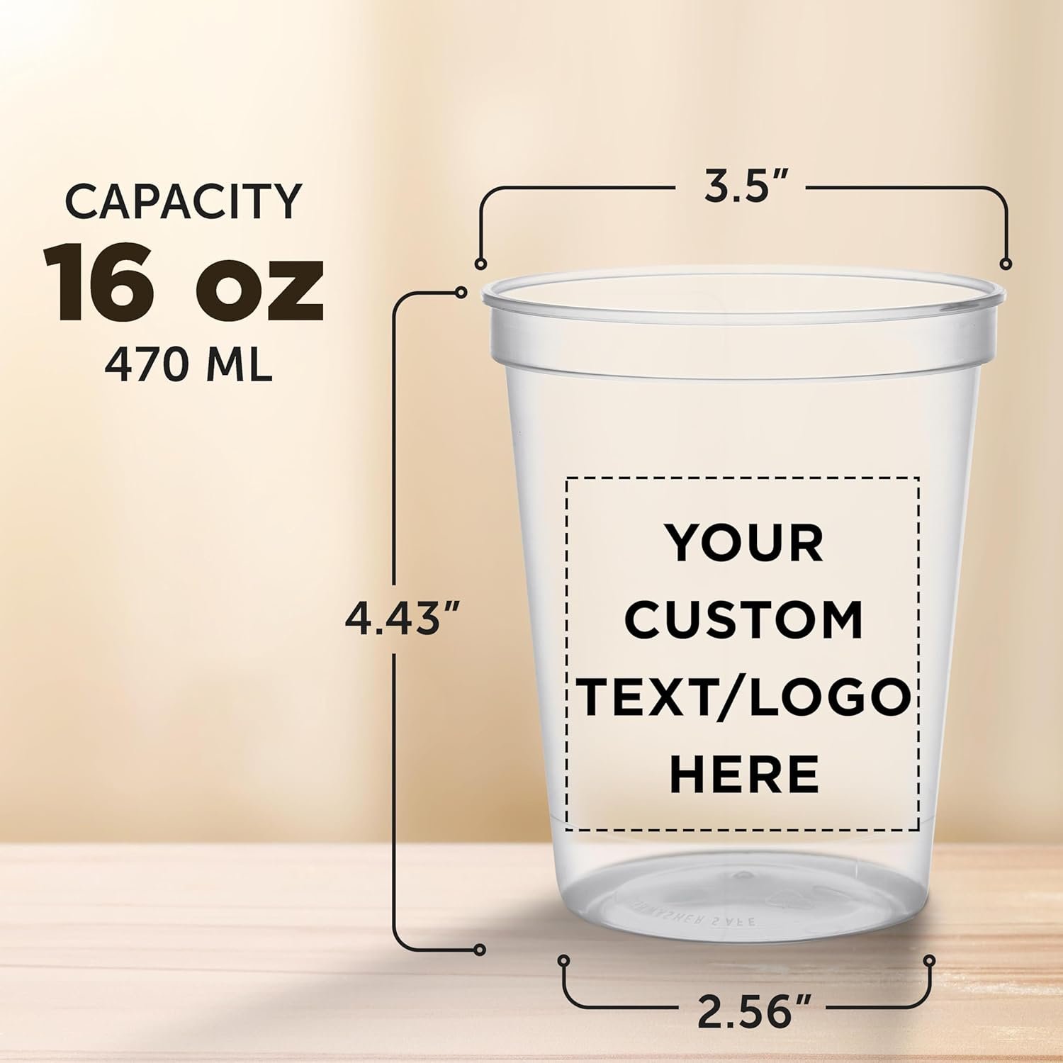 Großhandel individueller Logo Kunststoff Stadionbecher 16 oz. klarem Bulk-Pack mit 100 Stück - Hersteller für personalisierte Becher für Geburtstagsfeiern, Hochzeiten, Picknicks, Strandpartys.