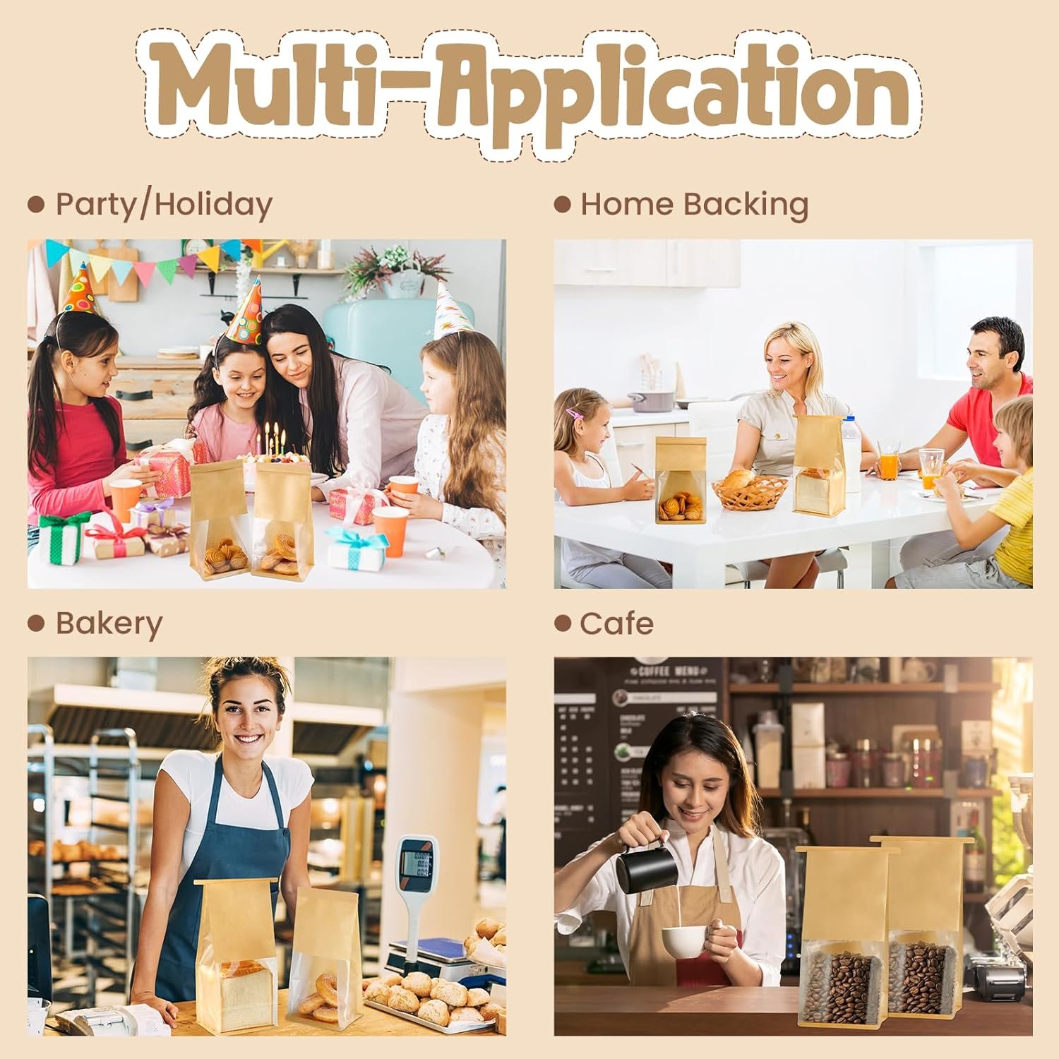 Großhandel 50 Stück wiederverwendbare Bäckereitaschen mit Fenster 11 x 5,1 x 3,9 Zoll, Hersteller für versiegelte Backwarenverpackungen mit Tin Tie und eigenem Logo, Lebensmittelqualität, stehend, für Plätzchen, Brezeln und andere Leckereien.