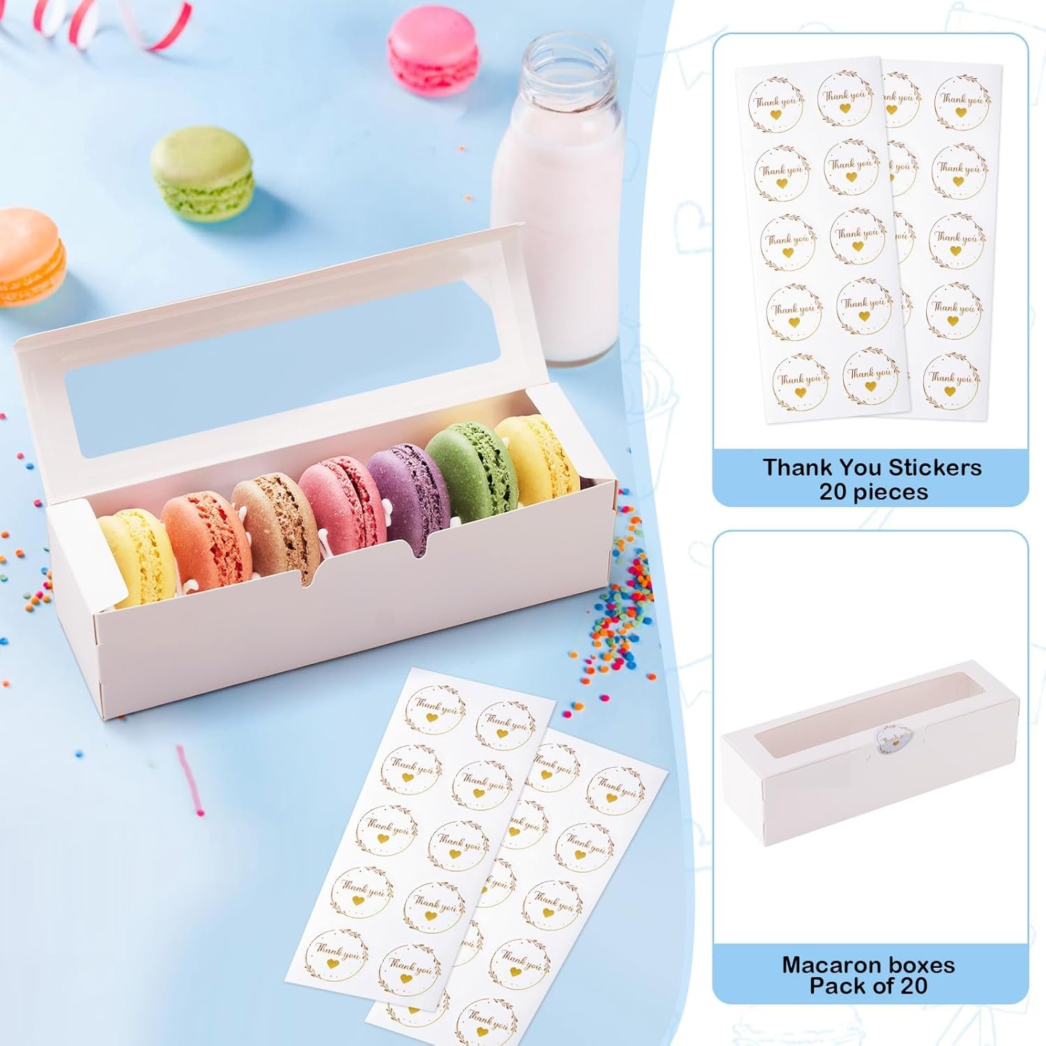 Großhandel 20er Pack Macaronboxen mit Fenster - 7,3x2x2 in Verpackungsbehältern für 6-8 Stück, kleine Keks-, Süßigkeits- und Trüffelboxen für Geschenke, individuell bedruckbar, direkt vom Hersteller