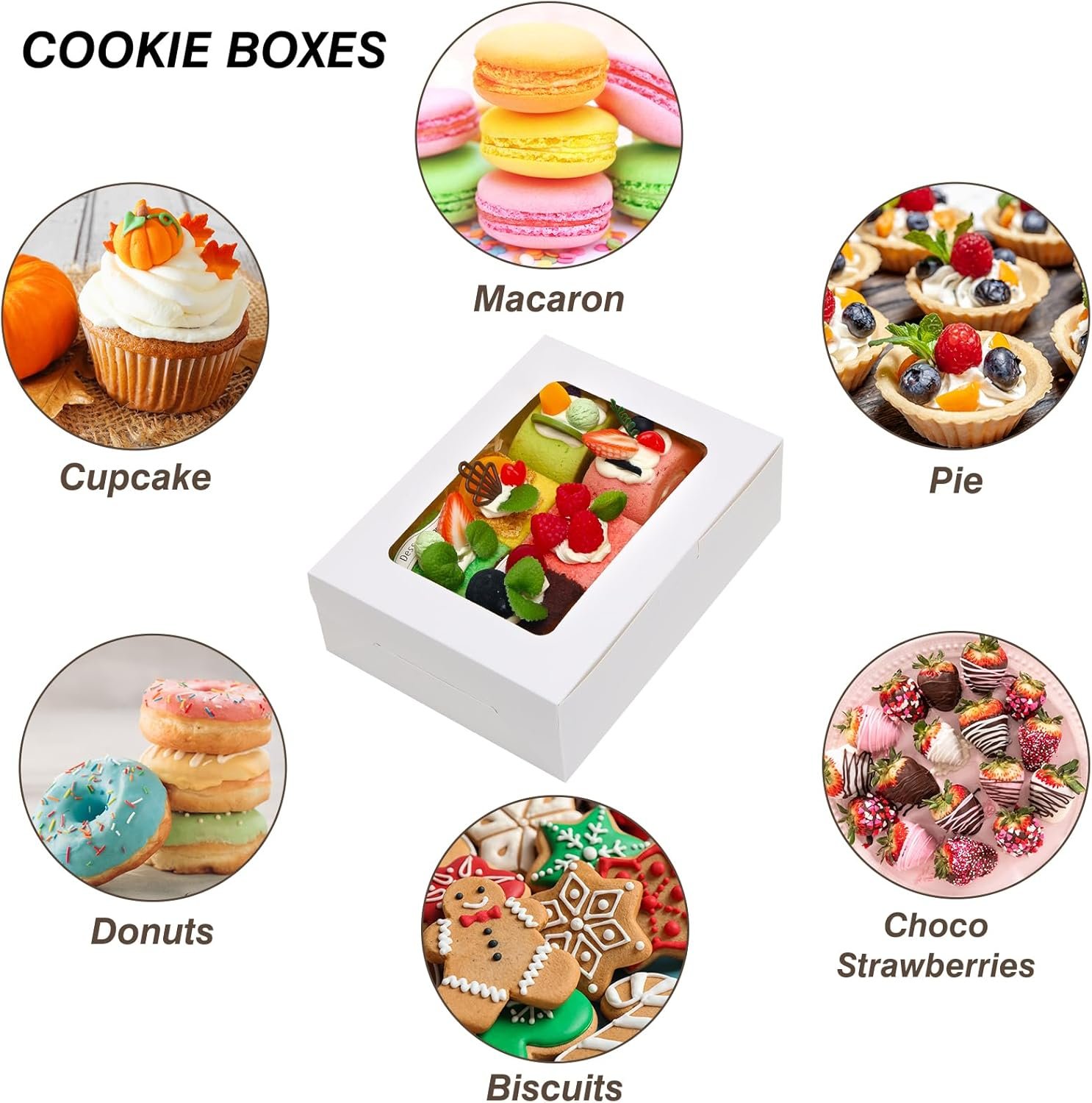 Großhandel 12 Stück 8x6x2,5 Zoll Backschachteln mit Fenster für Kekse, Schokolade, Erdbeeren, Donuts, Cupcakes und Muffins - Individuelles Logo, Hersteller für hochwertige Verpackungen