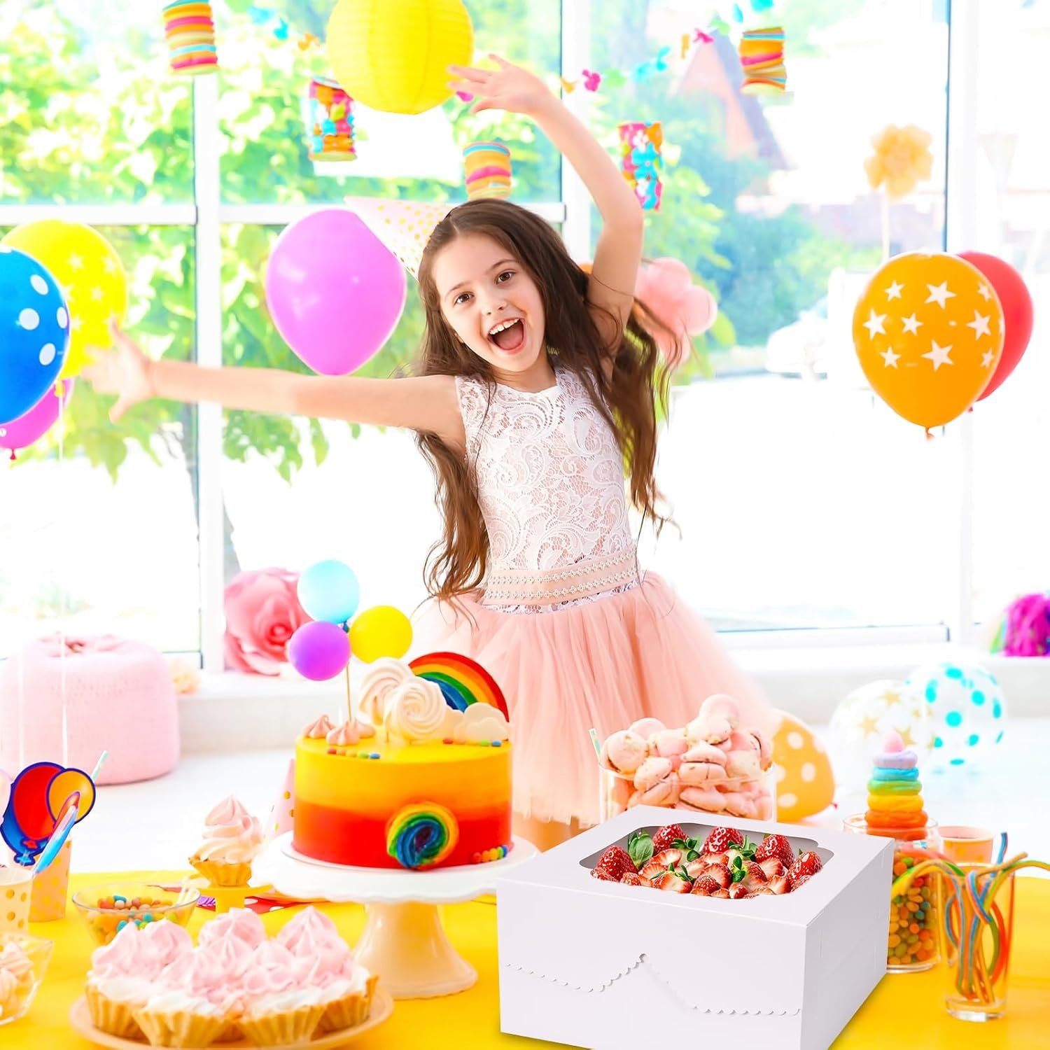 Großhandel 24 Stück Kuchenboxen 12x12x6 Zoll quadratische Bäckereiboxen mit Fenster, ideal für individuelle Logos, Pastries, Schokolade, Kekse, Torten, Geburtstagsfeiern, Hochzeiten und Muttertag. Hersteller für Bulk-Bestellungen.