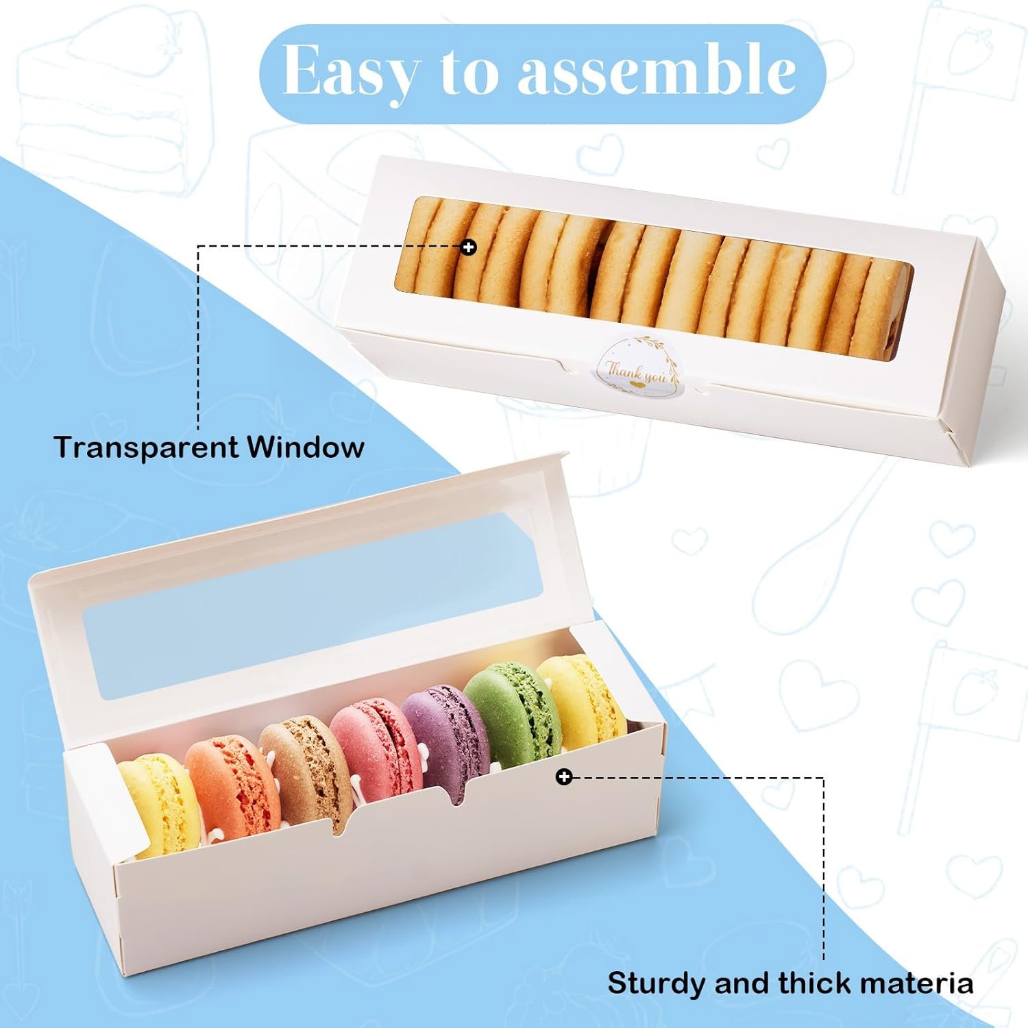 Großhandel 20er Pack Macaronboxen mit Fenster - 7,3x2x2 in Verpackungsbehältern für 6-8 Stück, kleine Keks-, Süßigkeits- und Trüffelboxen für Geschenke, individuell bedruckbar, direkt vom Hersteller