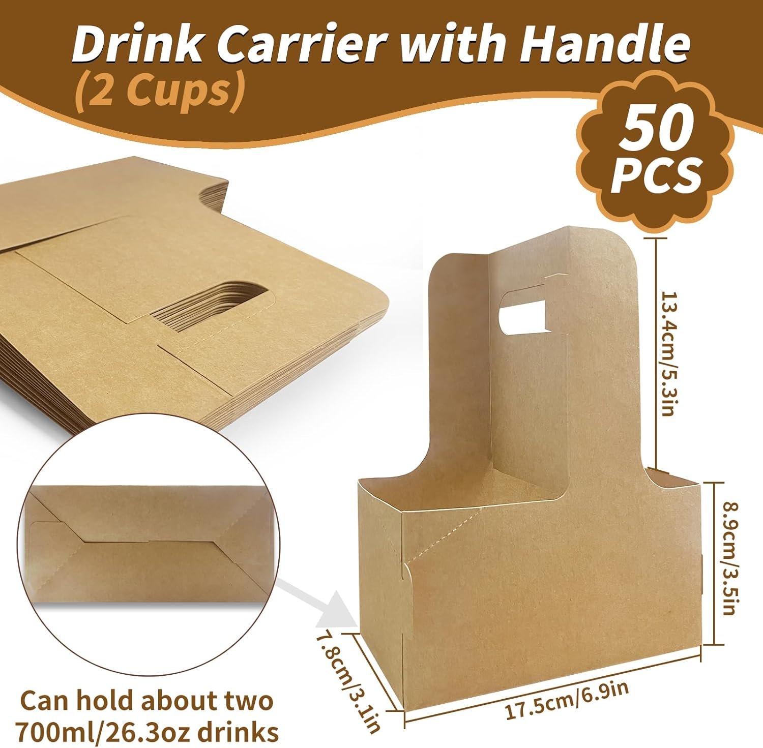 Großhandel 50 Stück Coffee Drink Carrier mit Griff (2 oder 4 Becher) für die Essens- und Getränkelieferung, individuell bedruckbare Getränketräger von einem zuverlässigen Hersteller, praktische Einweg Becherhalter für jede Lieferung.