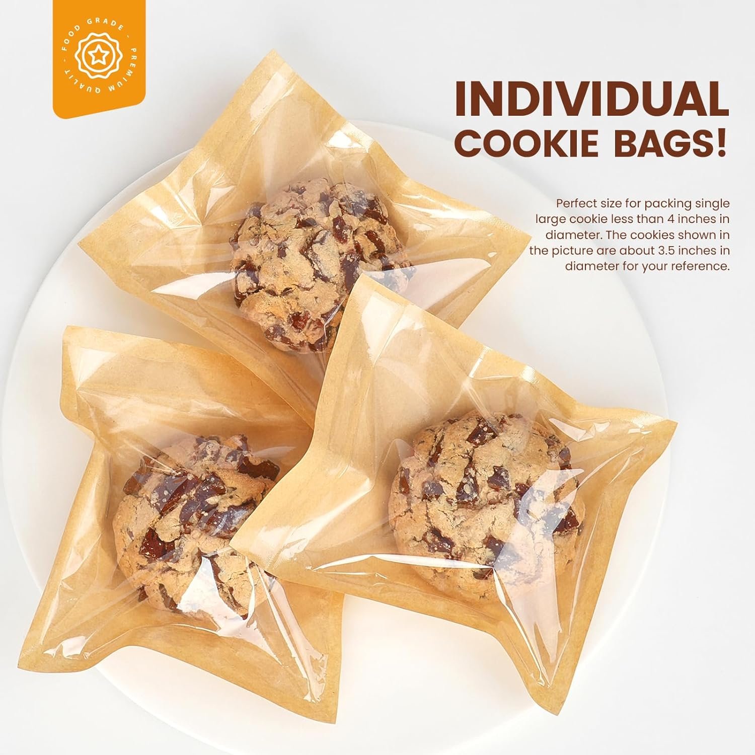 Individuelles Logo für 100 Stück Cookie-Verpackungsbeutel mit Siegel, 5,7x6,5 Zoll Papier-Bäckereitaschen mit Fenster, hitzeneilbar und fettdicht für Mitnahme, Backverkauf, Donuts, Kuchenschnitten, Scones, Brownies, Hersteller.