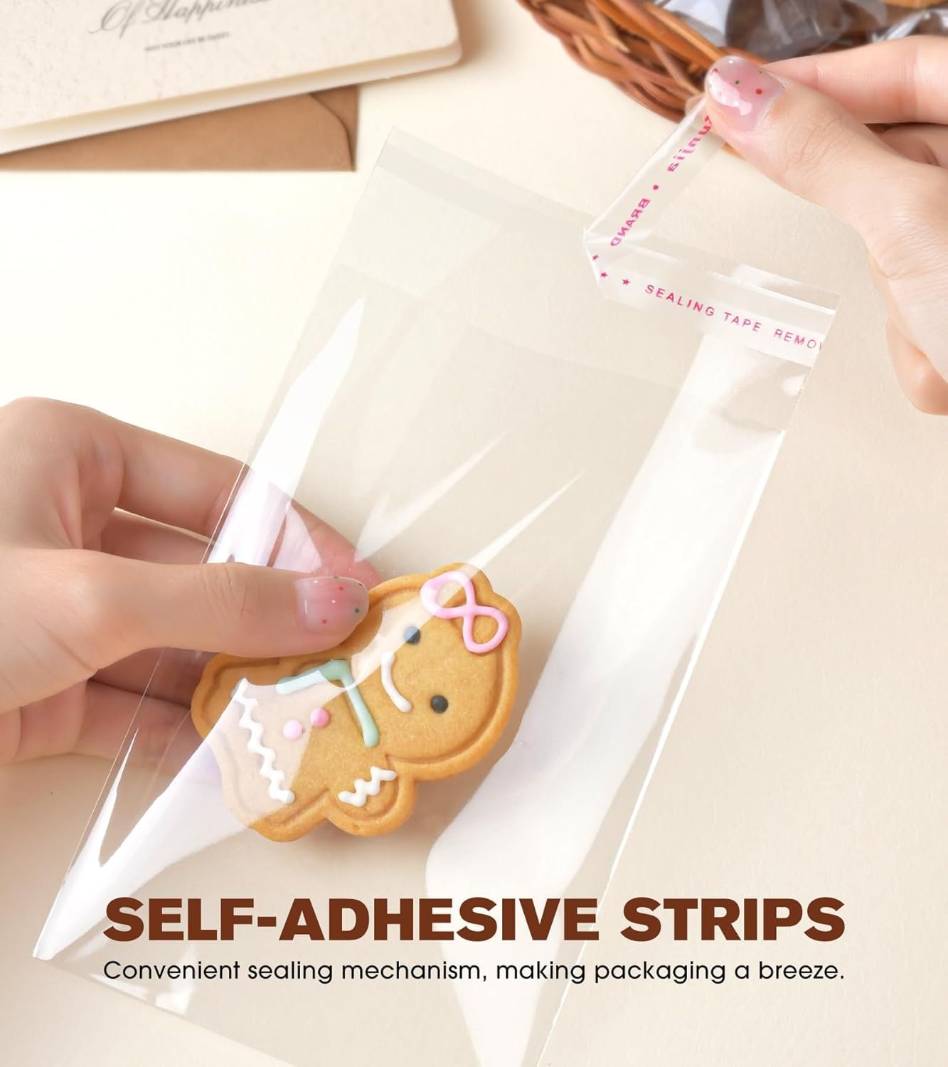 Großhandel 300 Pcs Klarsicht Cookie Bags 4x6 Zoll mit Siegel, Resealbare Cellophanbeutel für individuelle Verpackungen, Hersteller von Selbstklebenden Tüten für Cookies, Süßigkeiten, Geschenke. OEM 3 Mils Einzeln verpackte Tüten.