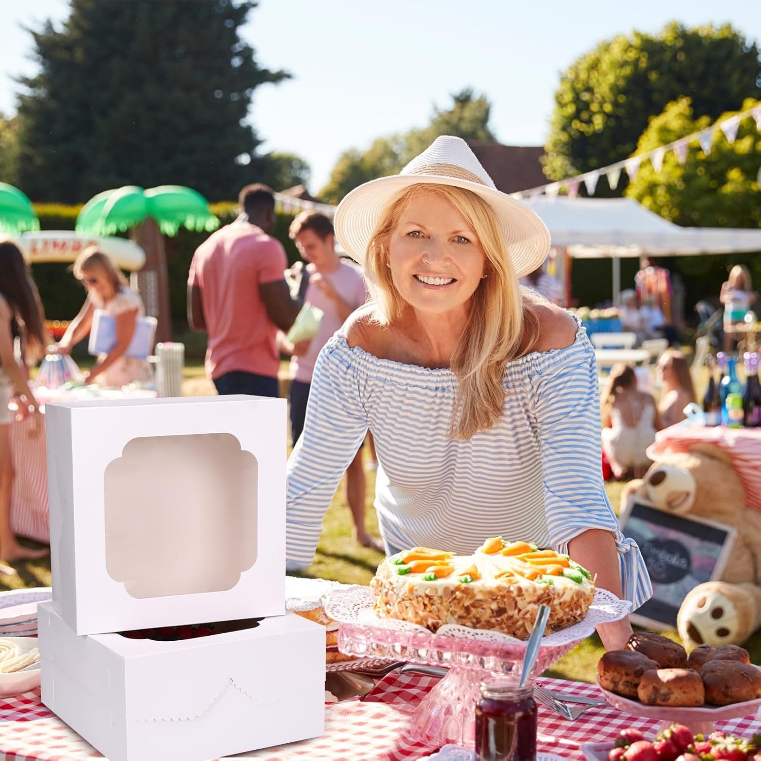 Großhandel 24 Stück Kuchenboxen 12x12x6 Zoll quadratische Bäckereiboxen mit Fenster, ideal für individuelle Logos, Pastries, Schokolade, Kekse, Torten, Geburtstagsfeiern, Hochzeiten und Muttertag. Hersteller für Bulk-Bestellungen.