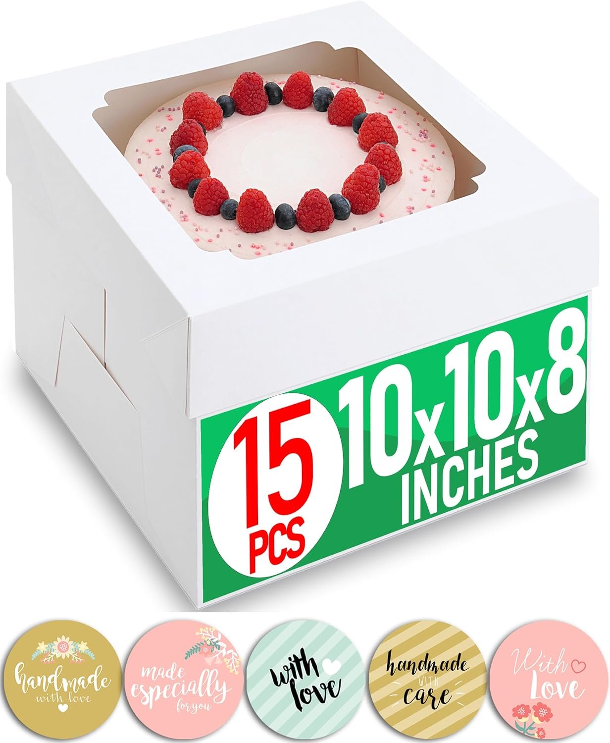 Großhandel 15 Stück hohe mehrschichtige Kuchenboxen 10x10x8 Zoll mit Fenster klare Bäckereibox quadratisch großwegwerf Pie-Box-Paket für Backdekoration Zubehör mit 80 Aufklebern, OEM, Hersteller