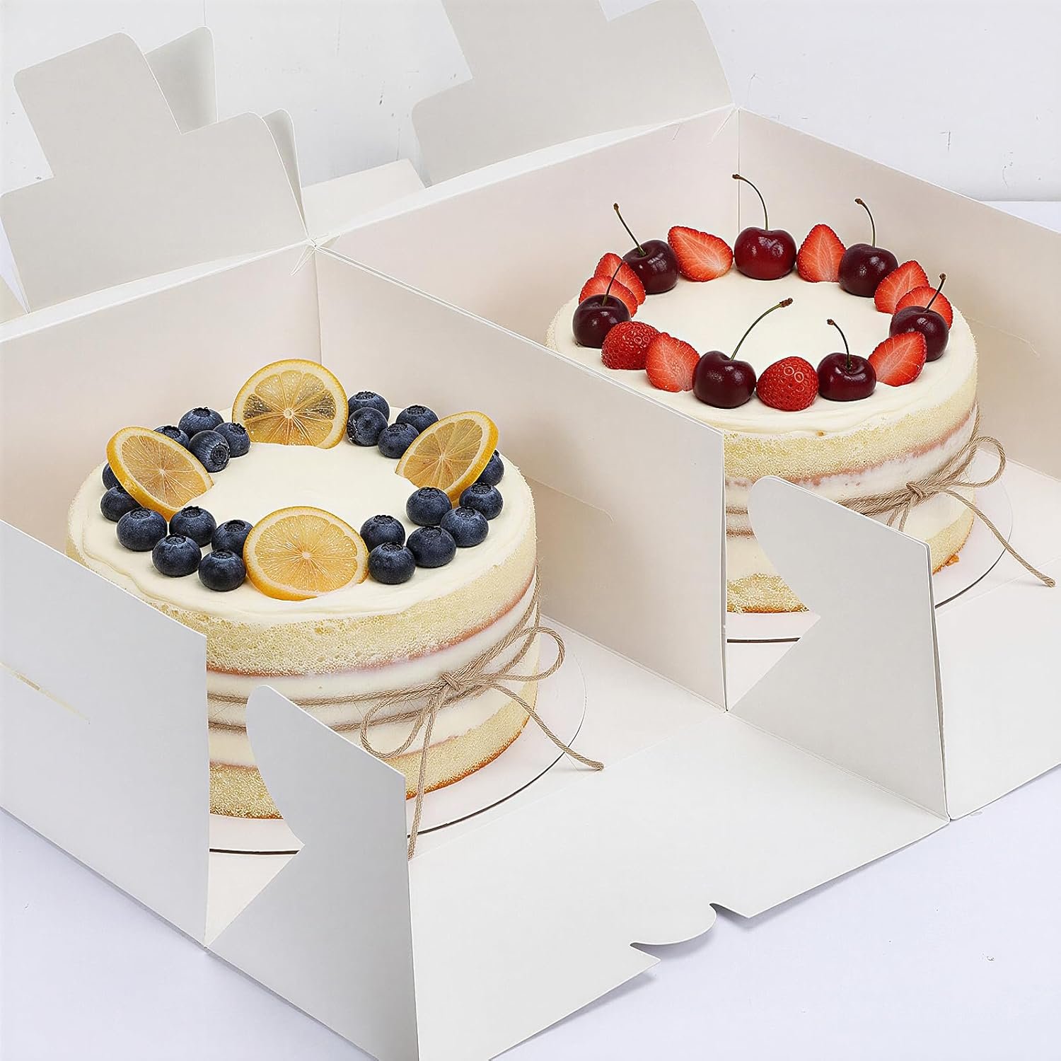 Großhandel Kuchenboxen 10 Zoll 2er Pack mit Brettern, 10x10x5 Zoll, weiße Tragetasche für Backwaren, ideal für OEM und Eigenmarke, disposable Verpackungen für Valentinstag, Muttertag, Kuchen, Cupcakes, Kekse, Torten und Gebäck.