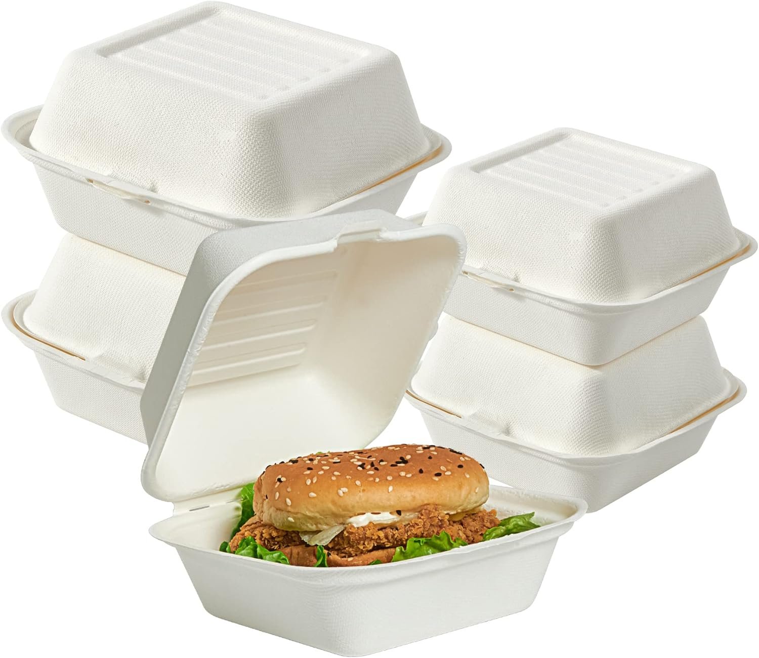 Großhandel 200 Stück kompostierbare Take-Out-Behälter, 6 x 6 Zoll To-Go-Boxen für Salate, Kuchen und Sandwiches, Individuelles Logo, Hersteller für umweltfreundliche Verpackungen.