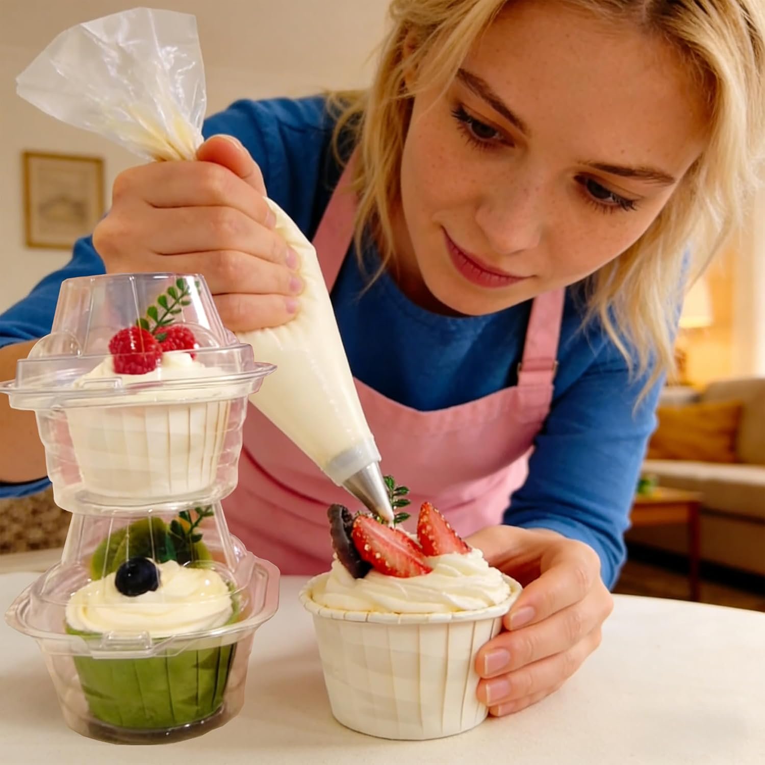 Großhandel 50er Pack individuelle Cupcake Behälter tiefe Kuppel Kunststoff Cupcake Träger OEM Hersteller