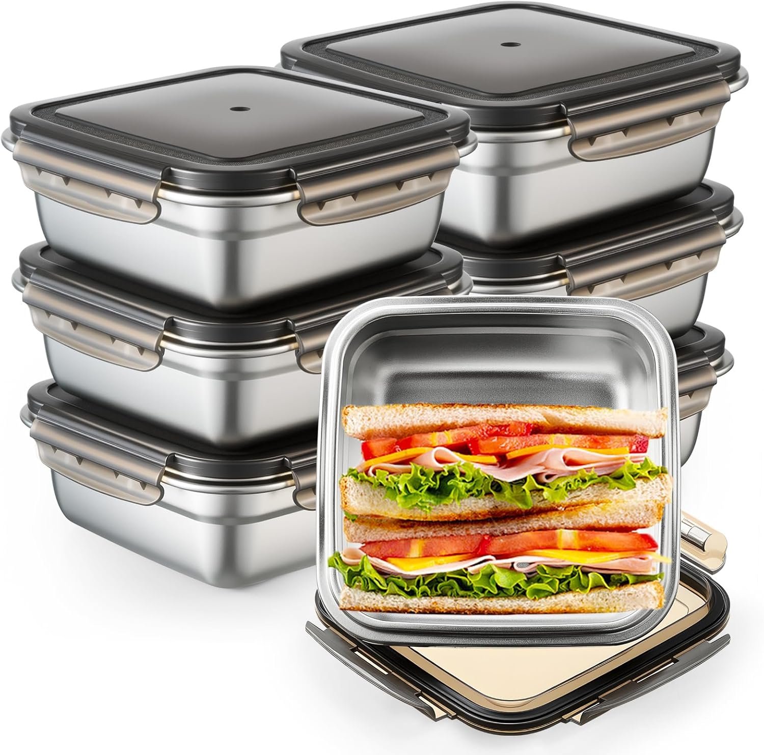 Großhandel 6er Pack Edelstahl-Sandwichbehälter mit Deckeln 25,4 oz für Lunchboxen mit luftdichtem Silikonverschluss für Snacks und Sandwiches, Hersteller Eigenmarke