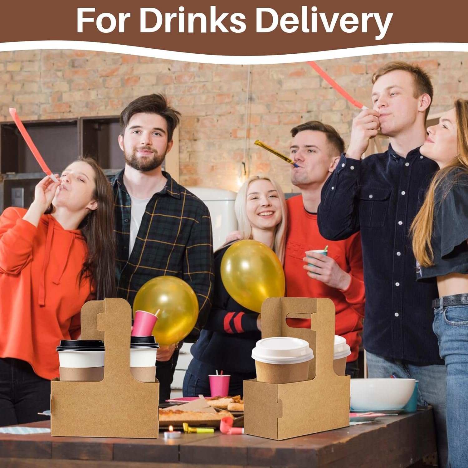 Individuelles Logo für 2 Bechertragetaschen mit Griff - 12 Stück Einweg-Pappkarton Kaffeebecherhalter tragbare Getränketräger für den Transport von heißen/kalten Getränken, ideal für die Eigenmarke, Lieferant von Food Delivery Zubehör.