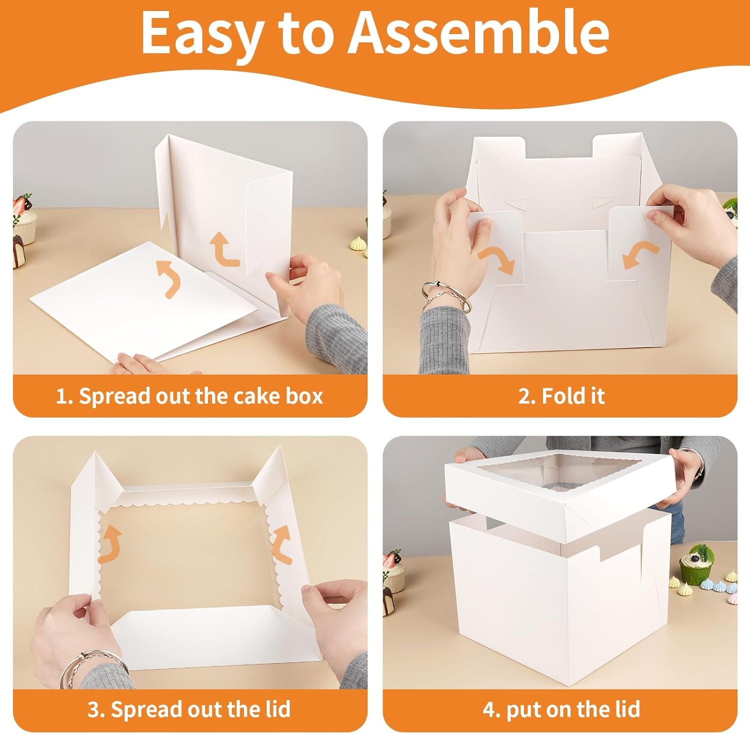 Großhandel 10 Zoll Kuchenbox mit Fenster für Cookies, Torten und Cupcakes, 2 Pack Einweg Kuchenbehälter, Individuelles Logo, Transportcontainer für Backwaren (10×10×8 Zoll), Hersteller für Großmenge