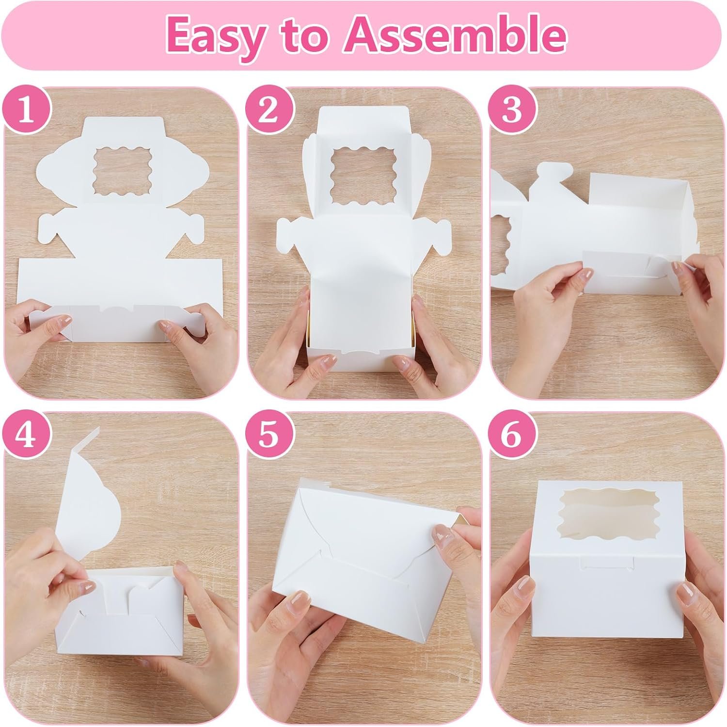 Großhandel 26 Stück weiße Cookie-Boxen mit Fenster, 4x4x2,5 Zoll kleine Bäckerei-Boxen mit 36 Aufklebern, für Mini-Kuchen, Kekse, Desserts, Gebäck, Donuts, Macarons, Erdbeeren, Schokolade, Cupcakes, Süßigkeiten, individuelles Logo. Hersteller von Verpackungslösungen in Großmenge.