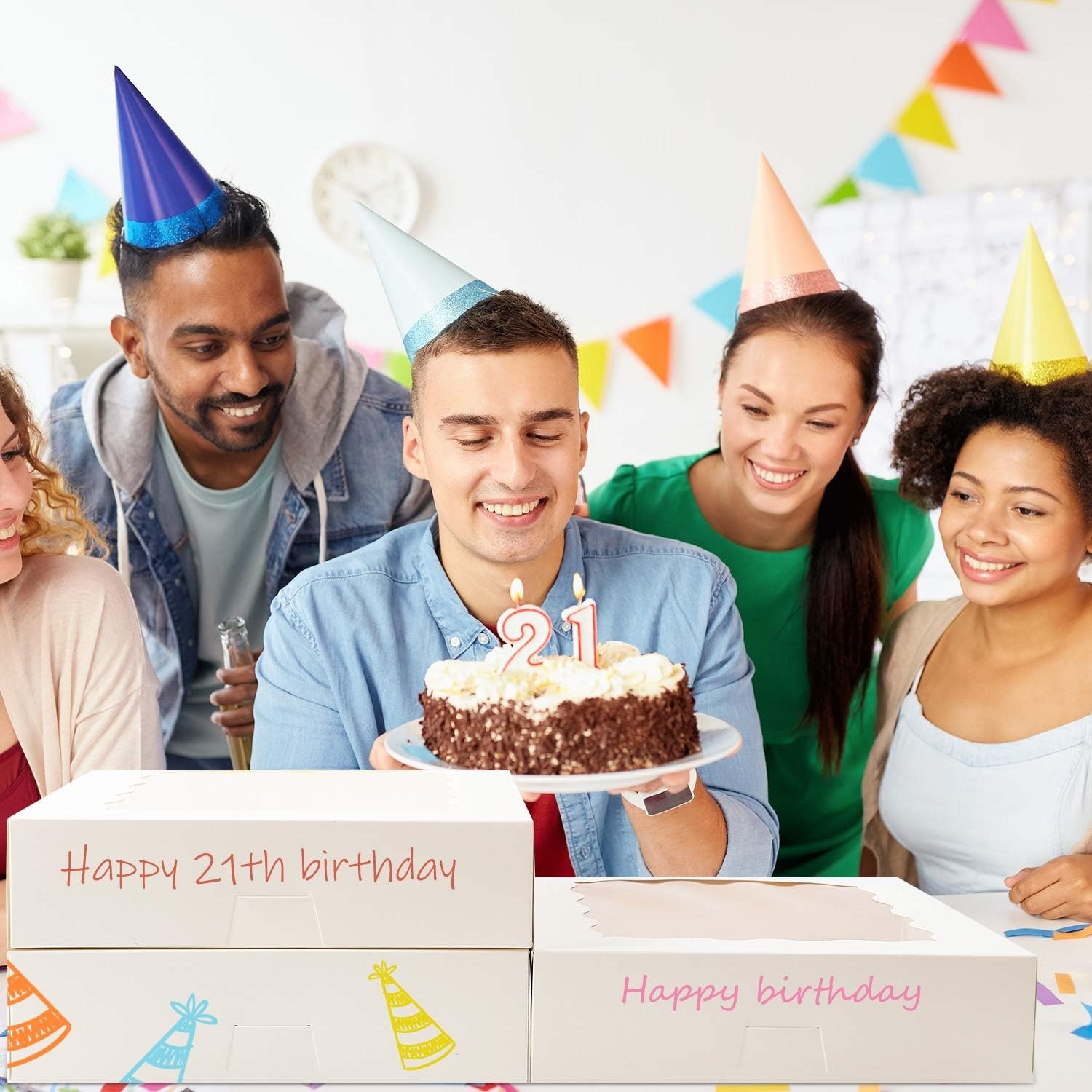 Großhandel 24 Stück Auto-Popup Kuchenboxen 10x10x2,5 Zoll für Cookies, mit individuellem Logo, Schokoladenüberzogene Erdbeeren, Torten, Donuts, Muffins von Ihrem Hersteller.