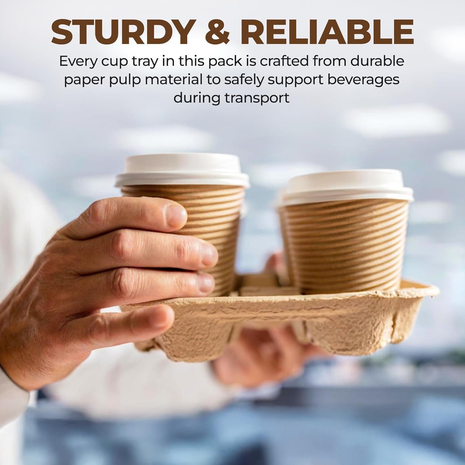 Großhandel 25er Cup Holder Tray Getränketräger für die Lieferung von heißen und kalten Getränken | Individuelles Logo verfügbar | OEM kompostierbar aus Pulp-Faser für Gastronomie, Cafés, Uber Eats - 4 Becherhalter für 8-32 oz Getränke