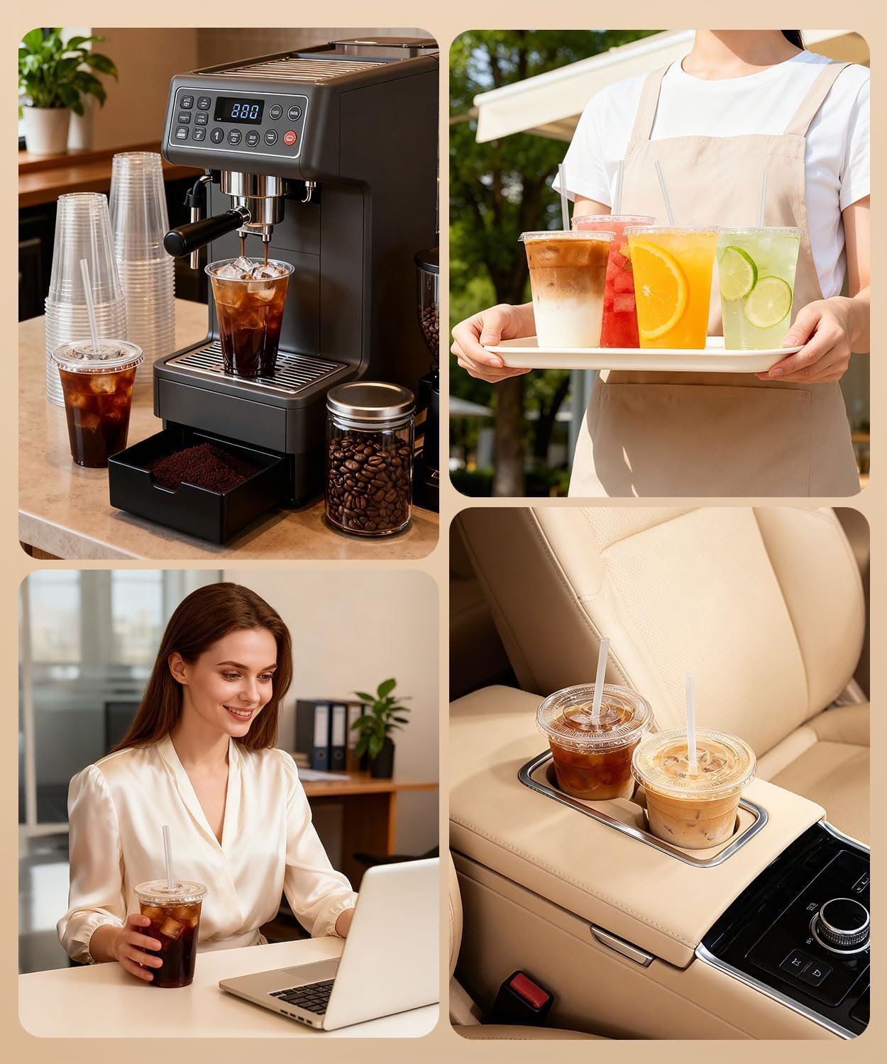 Großhandel 100er Pack - 16 oz klarsichtige Kunststoffbecher mit Deckel und Strohhalm, robust und lebensmittelsicher, Iced Coffee-Becher mit Deckel, Disposable Becher für kalte Getränke, Iced Coffee, Milkshake - OEM, BPA-frei