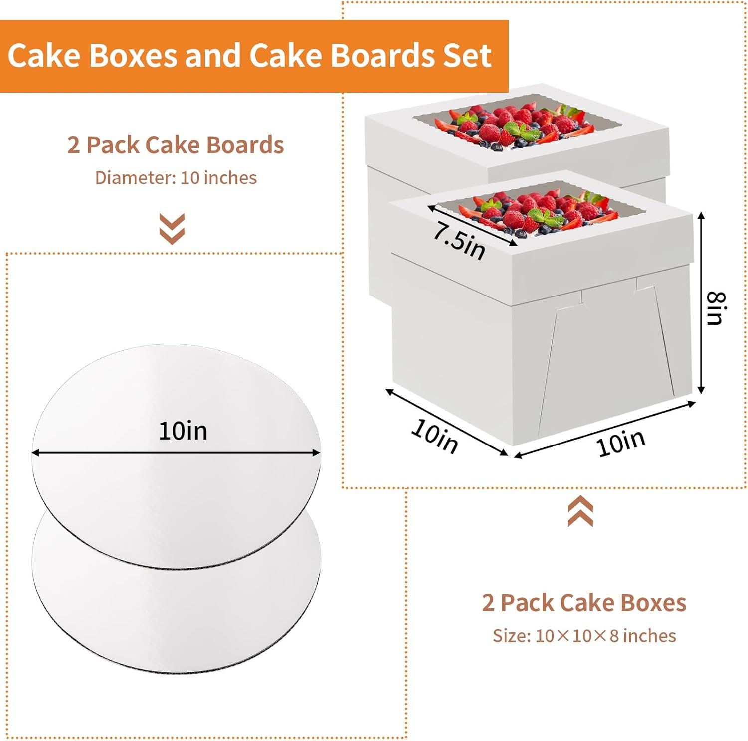 Großhandel 10 Zoll Kuchenbox mit Fenster für Cookies, Torten und Cupcakes, 2 Pack Einweg Kuchenbehälter, Individuelles Logo, Transportcontainer für Backwaren (10×10×8 Zoll), Hersteller für Großmenge