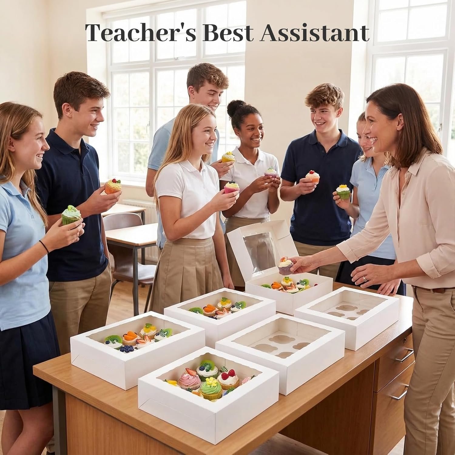 Großhandel 12 Stück Cupcake Boxen, weiße Verpackungen mit Fenster für Geburtstag und Feiertagsfeiern, individuell gestaltbare Backwarenlieferungen vom Hersteller in Großmenge