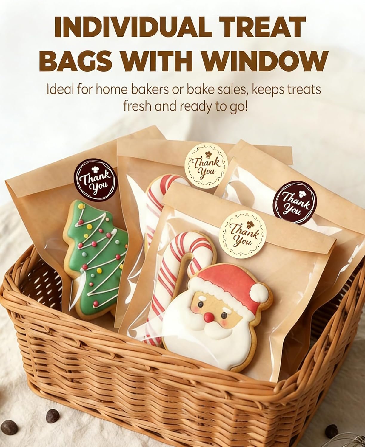 Großhandel 100 Stück Cookie-Tüten mit Fenster, 5,7x6,5 Zoll individuelle Verpackung für Geschenke, OEM hitzeversiegelbar und fettbeständig, Bäckereiverpackung