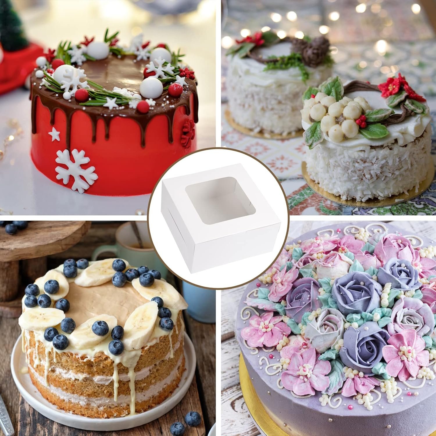 Großhandel 40 Stück Kuchenboxen 10x10x5 Zoll weiße Bäckereiboxen mit Fenster für Valentinstag, Muttertag, Gebäck, Kekse, Torte, Cupcakes, individuelles Logo, OEM Lieferant