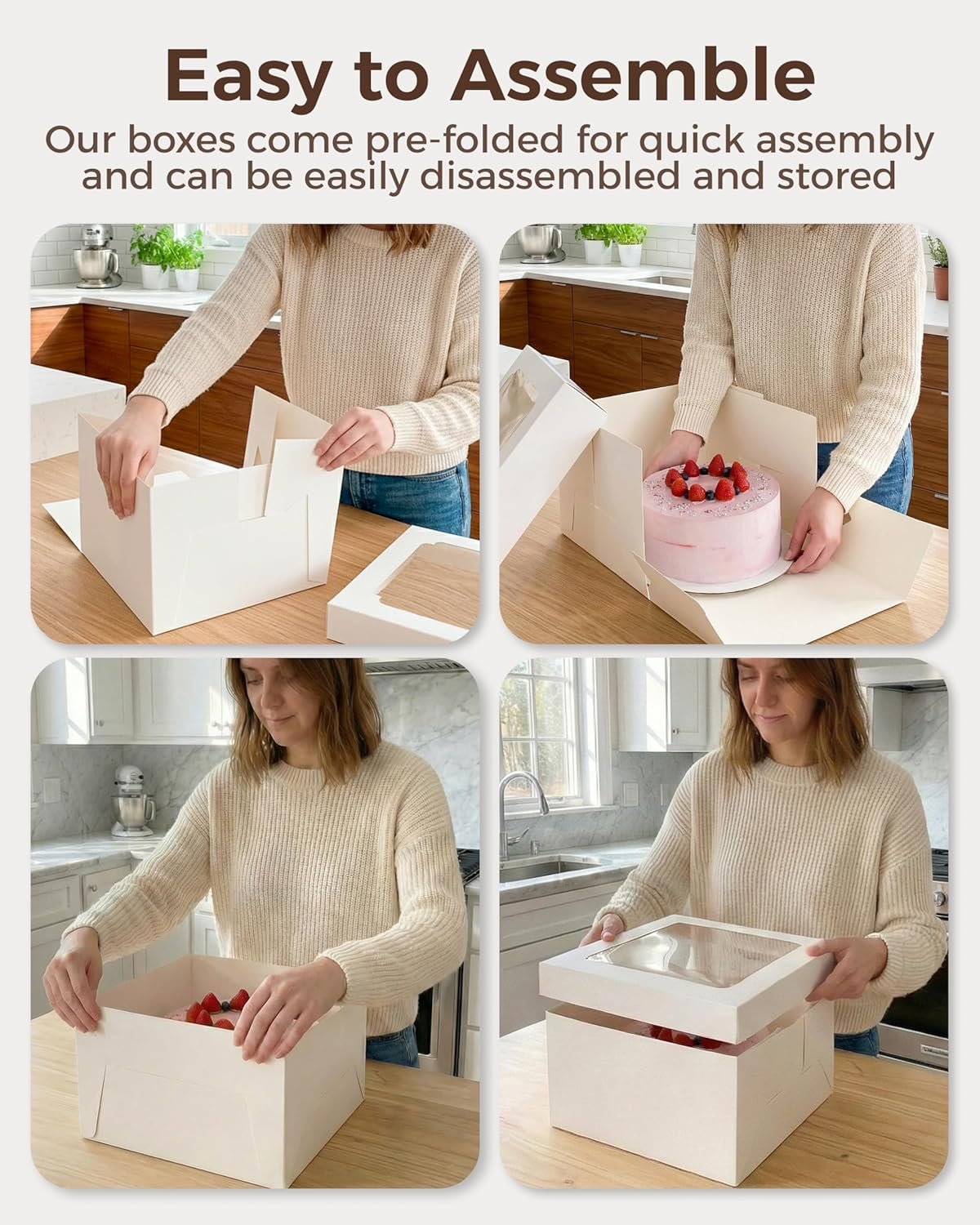 Großhandel 15 Stück hohe mehrschichtige Kuchenboxen 10x10x8 Zoll mit Fenster klare Bäckereibox quadratisch großwegwerf Pie-Box-Paket für Backdekoration Zubehör mit 80 Aufklebern, OEM, Hersteller