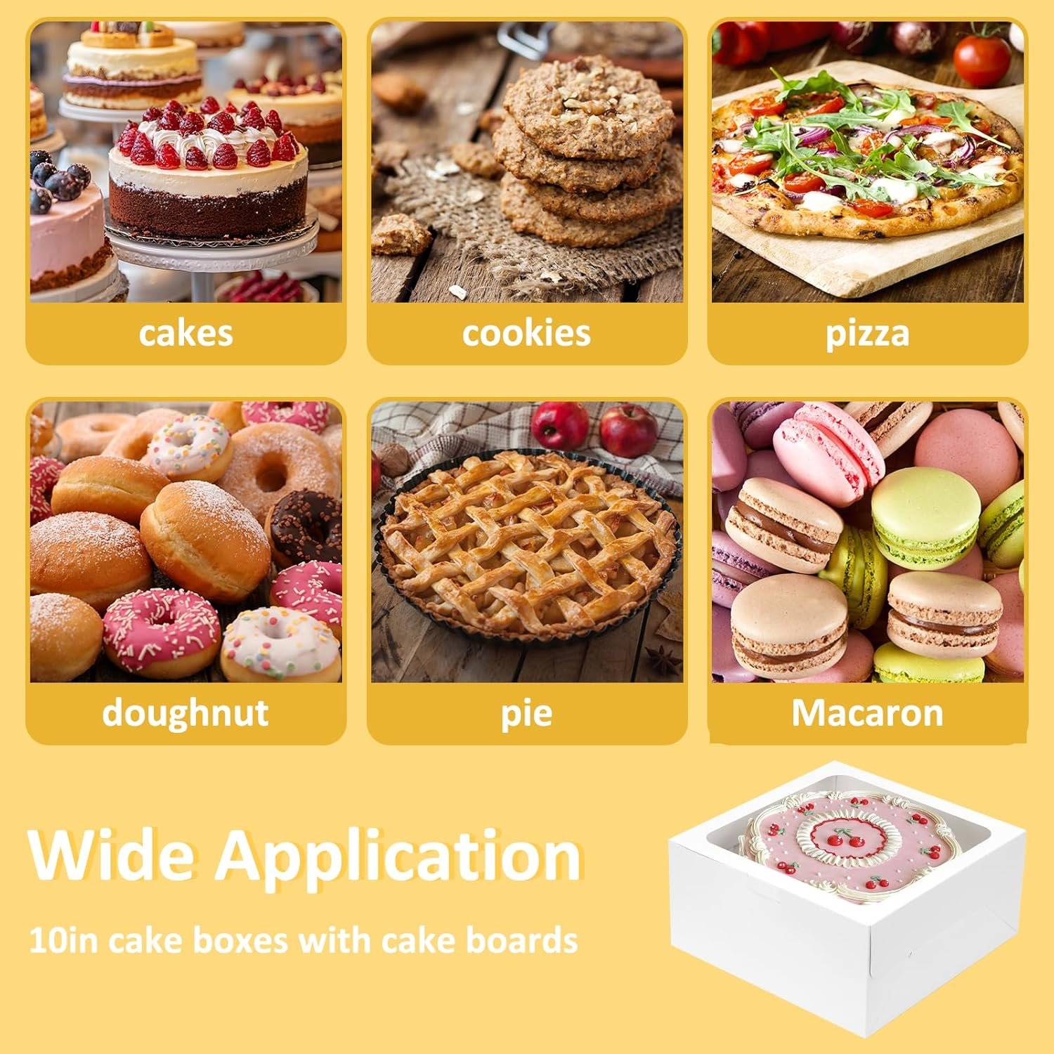 Großhandel Kuchenboxen 10 Zoll 2er Pack mit Brettern, 10x10x5 Zoll, weiße Tragetasche für Backwaren, ideal für OEM und Eigenmarke, disposable Verpackungen für Valentinstag, Muttertag, Kuchen, Cupcakes, Kekse, Torten und Gebäck.