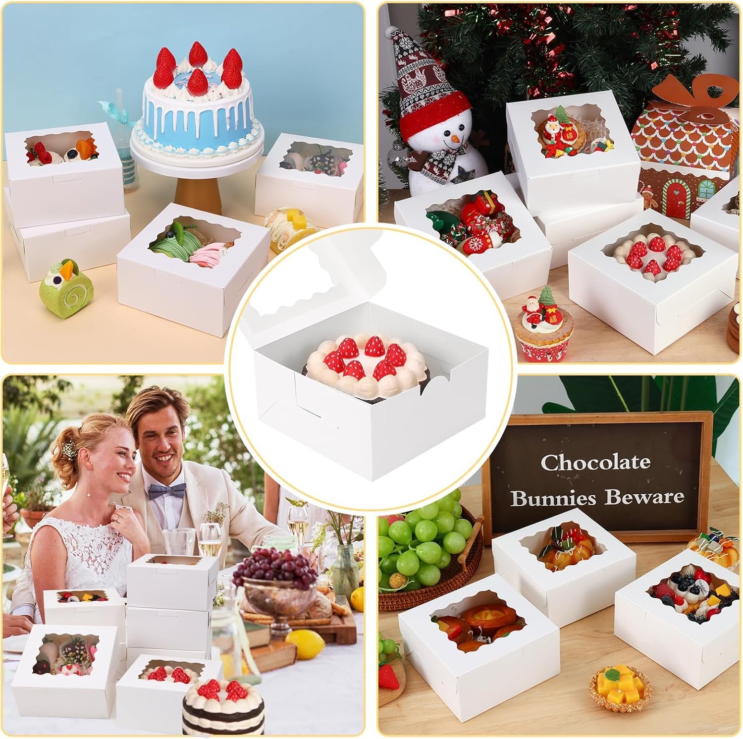 Großhandel 30 Stück weiße Keksboxen mit Fenster, 6x6x3 Zoll, individuell bedruckbare Bäckereiboxen für Kekse, Pastries, Erdbeeren, kleine Torten, Macarons, vom Hersteller in Bulk erhältlich